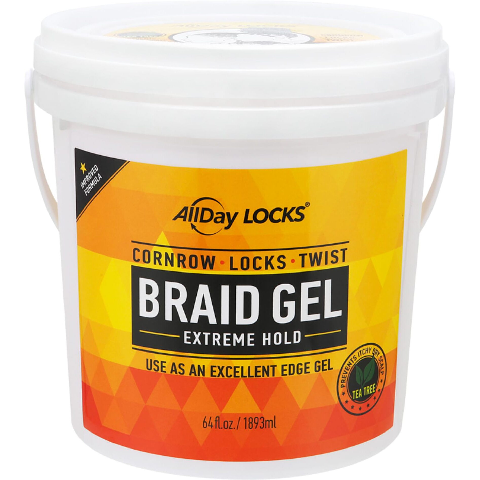 Allday Locks Braid Gel (Bucket) | Extreme Hold, High Shine | Frizz & Flake-Free Edge Control | Tea Tree, Lavender, Peppermint Oil | Slick & Style Braids, Locks, Twists, Cornrows | 64 Oz
