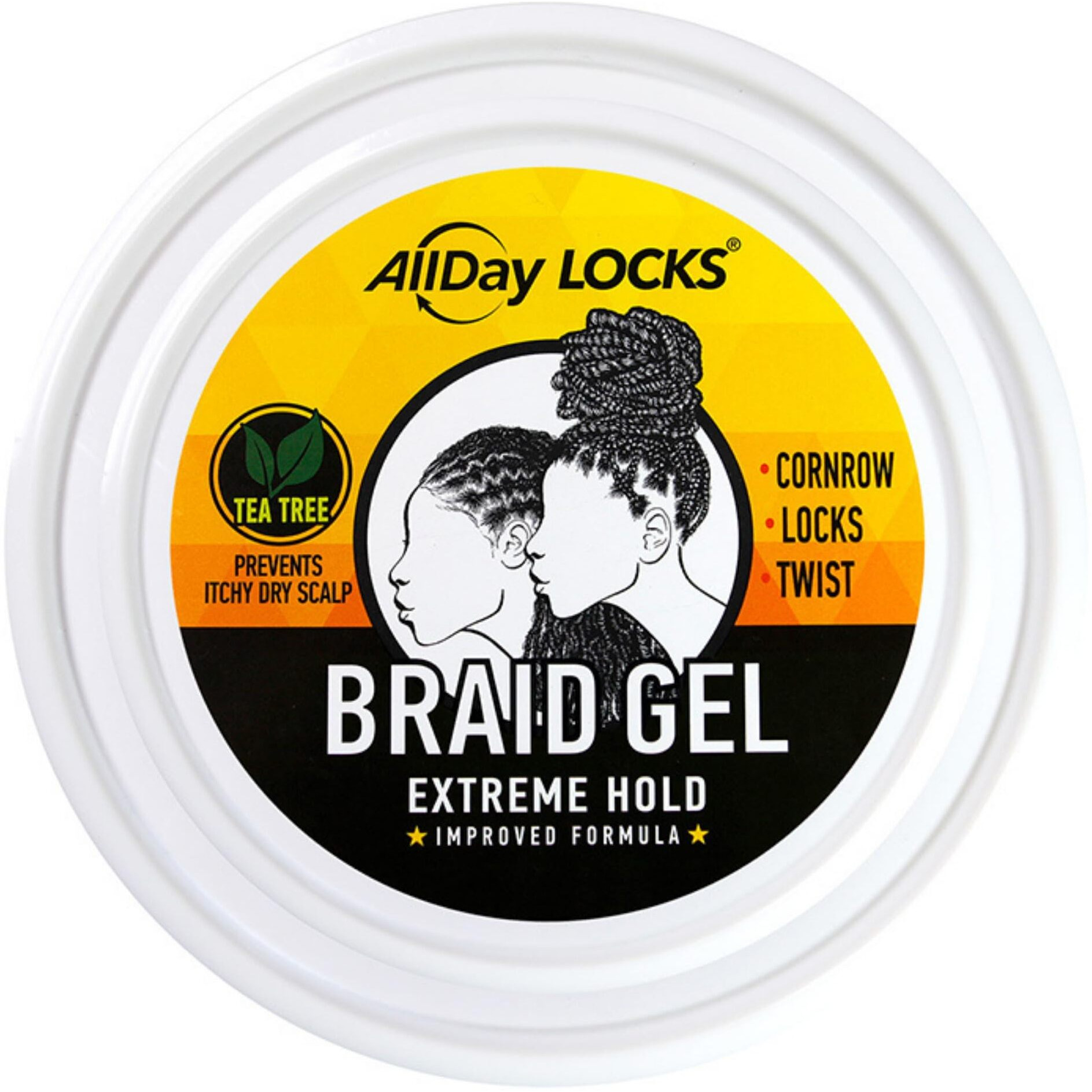 Allday Locks Braid Gel (Bucket) | Extreme Hold, High Shine | Frizz & Flake-Free Edge Control | Tea Tree, Lavender, Peppermint Oil | Slick & Style Braids, Locks, Twists, Cornrows | 64 Oz