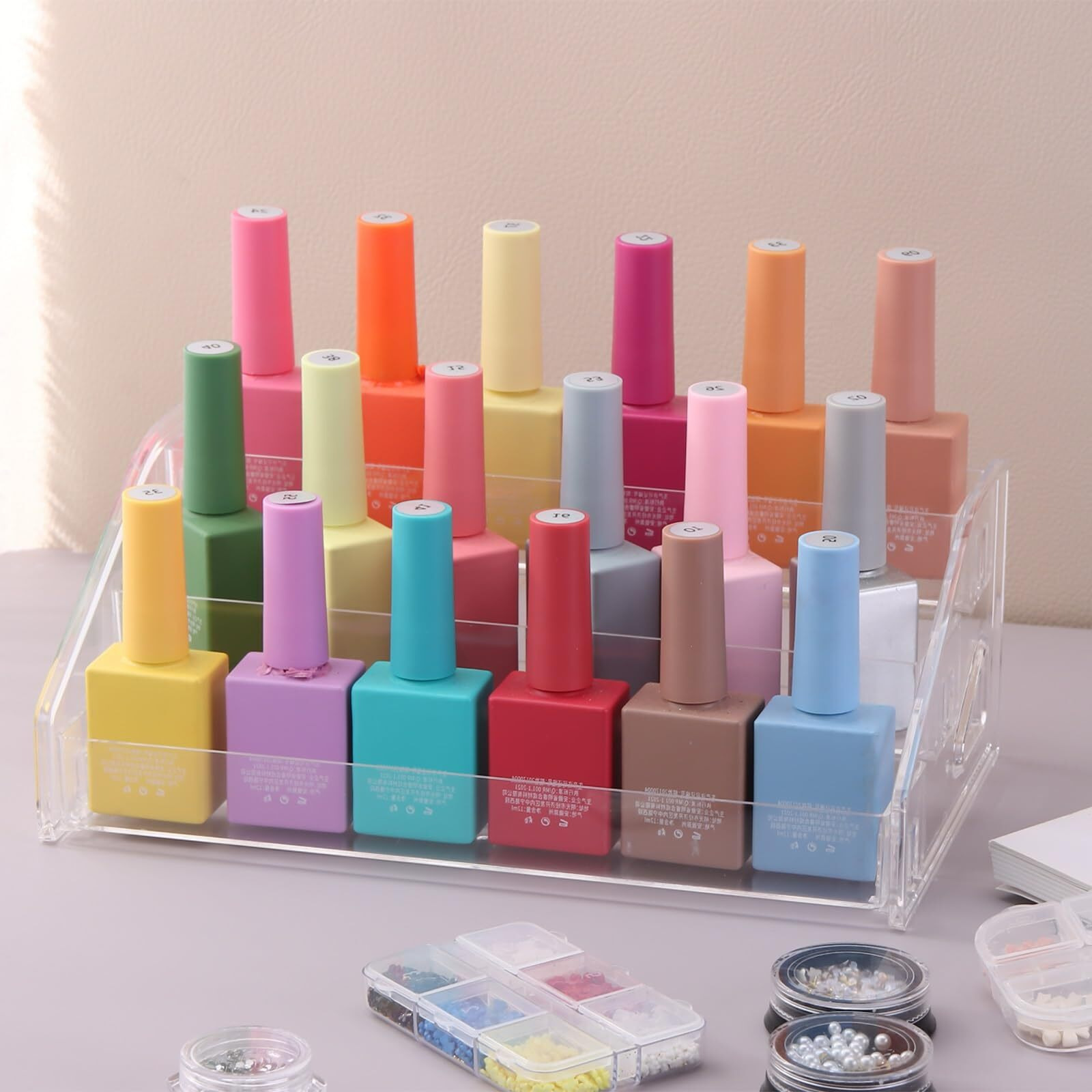 Sutokaka Nail Polish Organizer Clear Acrylic Eyeglasses Display Holder Essential Oil Storage Rack Makeup Stand Tray - 3 Layer