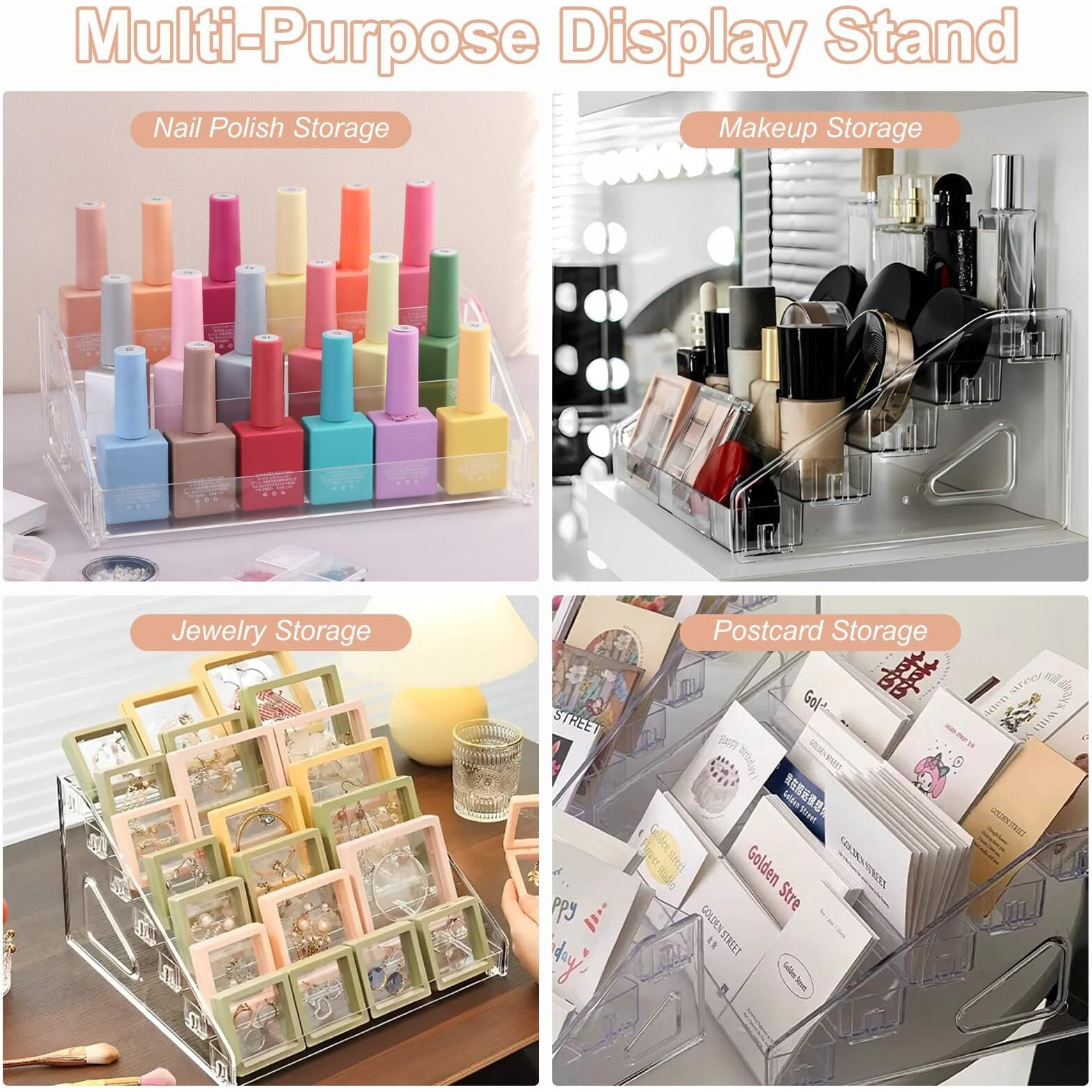 Sutokaka Nail Polish Organizer Clear Acrylic Eyeglasses Display Holder Essential Oil Storage Rack Makeup Stand Tray - 3 Layer