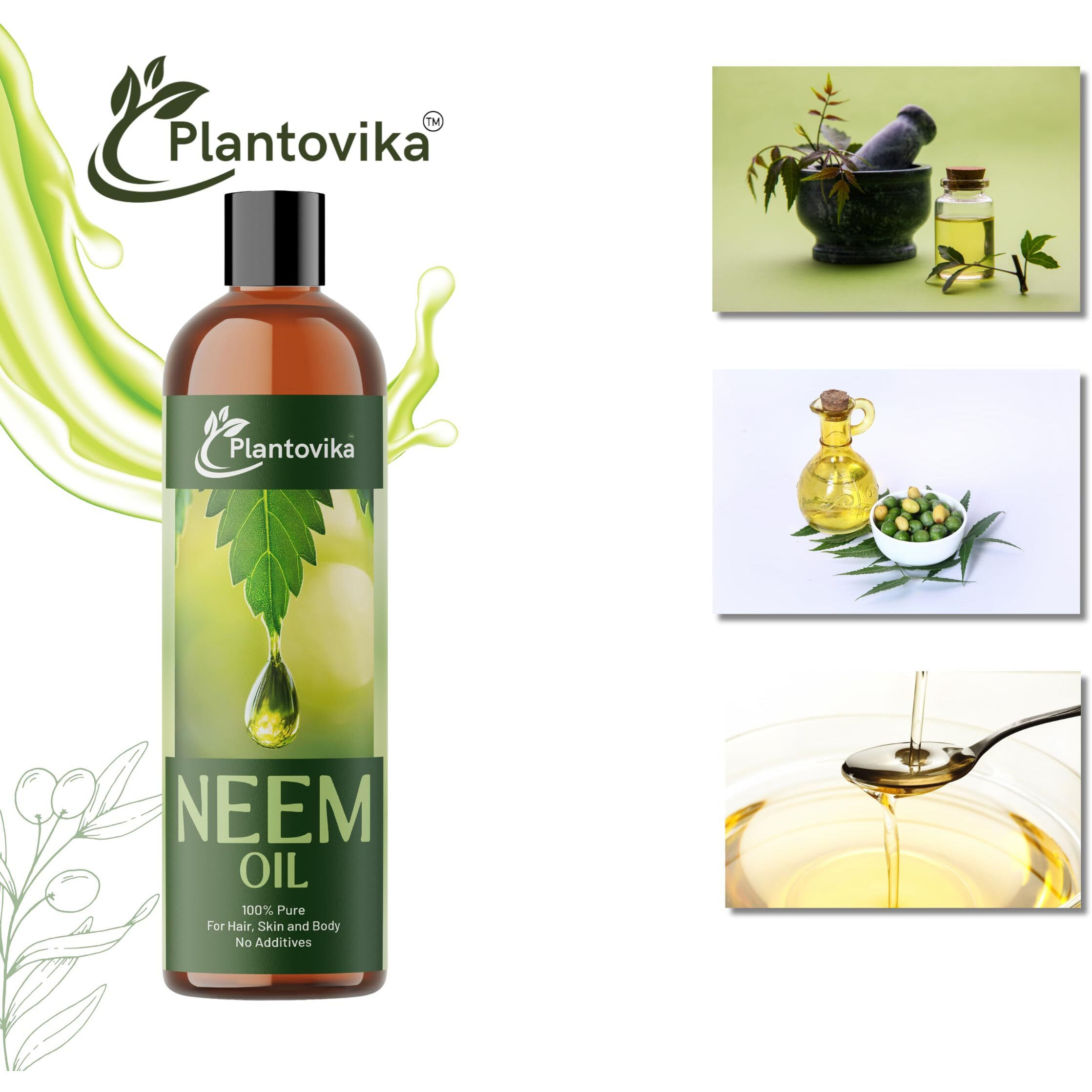 Plantovika Pure Neem Oil (32 Oz) - 100% Cold Pressed, All Natural Concentrate, Unrefined, Multipurpose, Seed Extract
