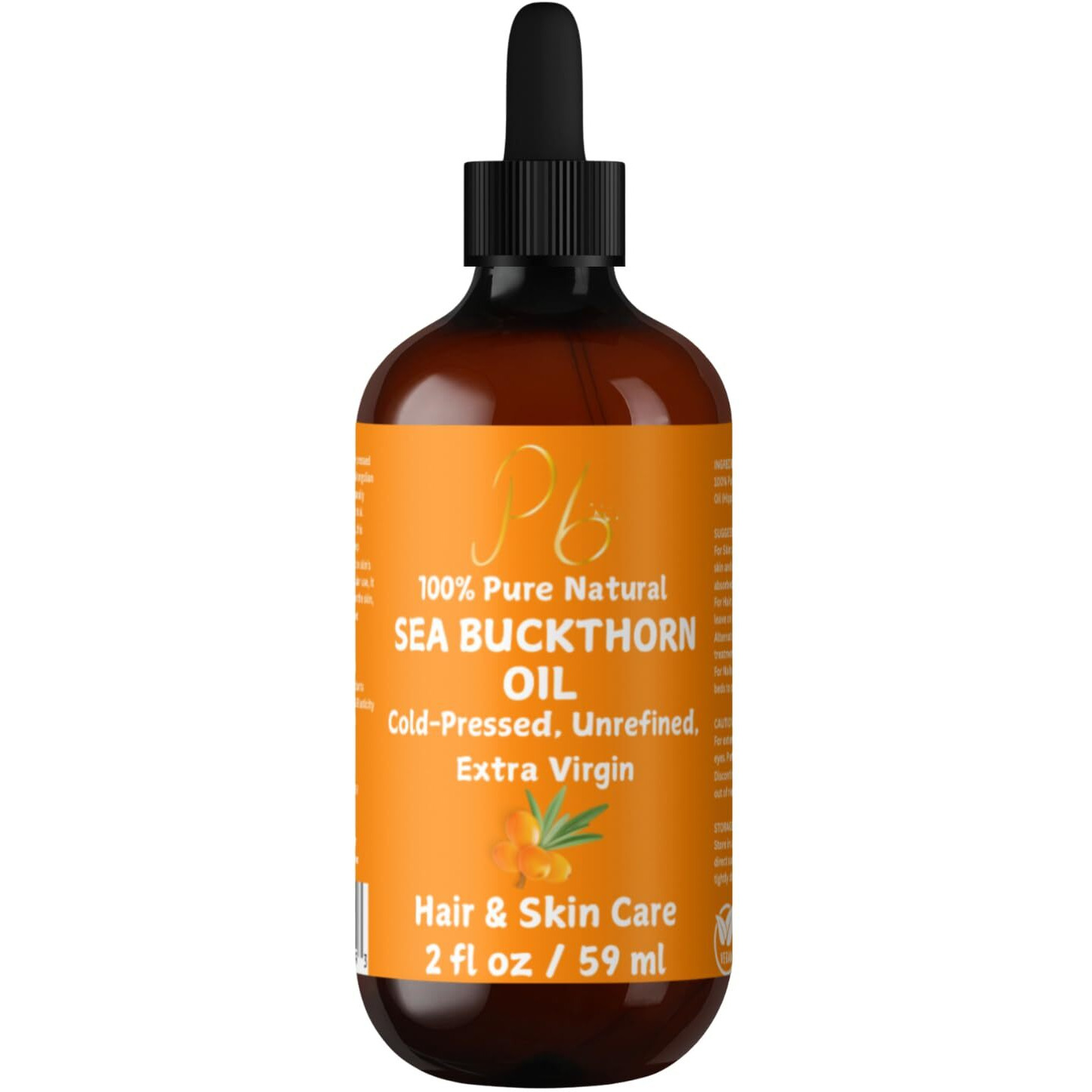 Sea Buckthorn Seed Oil - 100% Pure, Cold-Pressed & Unrefined - Natural Moisturizer For Face, Hair, Skin & Nails - Supports Radiant, Youthful-Looking Skin - Amber Glass Bottle 2 Fl Oz