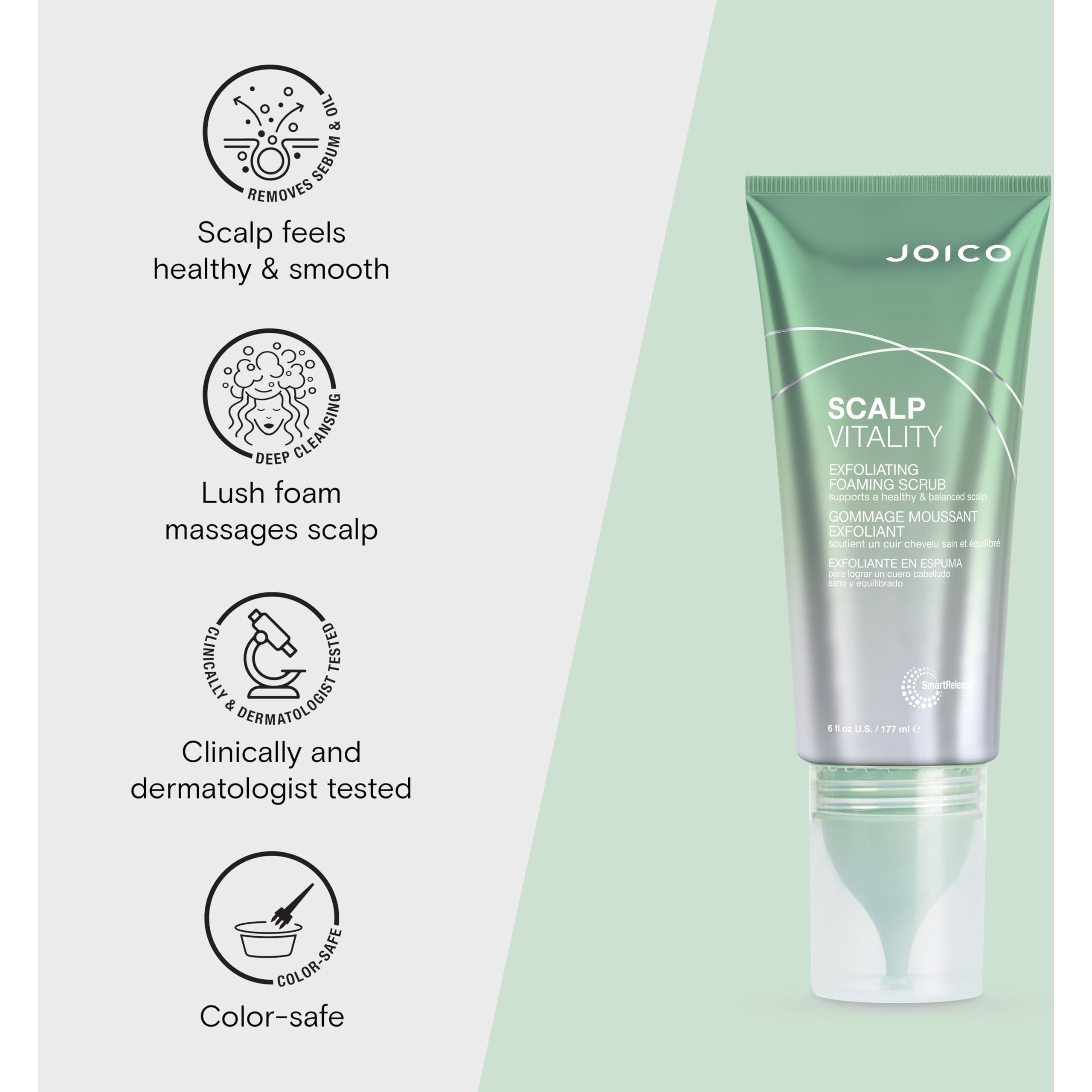 Joico Scalp Vitality Exfoliating Foaming Scrub | Supports A Healthy & Balanced Scalp | For Dry, Oily And Itchy Scalp | Removes Excess Oil & Product Buildup | Cooling Sensation | 6 Fl Oz