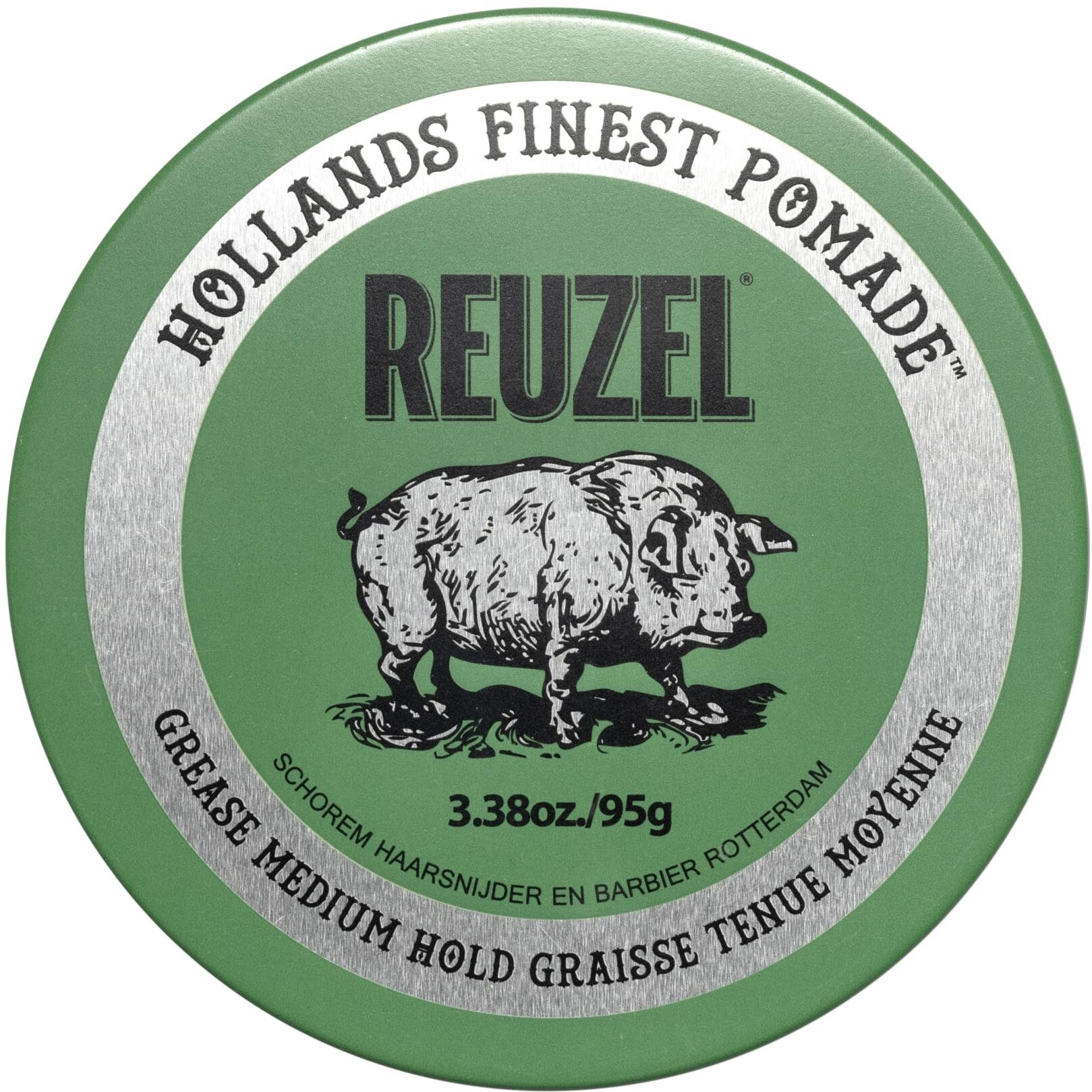 Reuzel Green Grease Pomade, Medium All Day Hold, Oil-Based Styling Wax, Medium Shine And Flake Free, Easy To Wash Out, For All Hair Types, 1.3 Oz