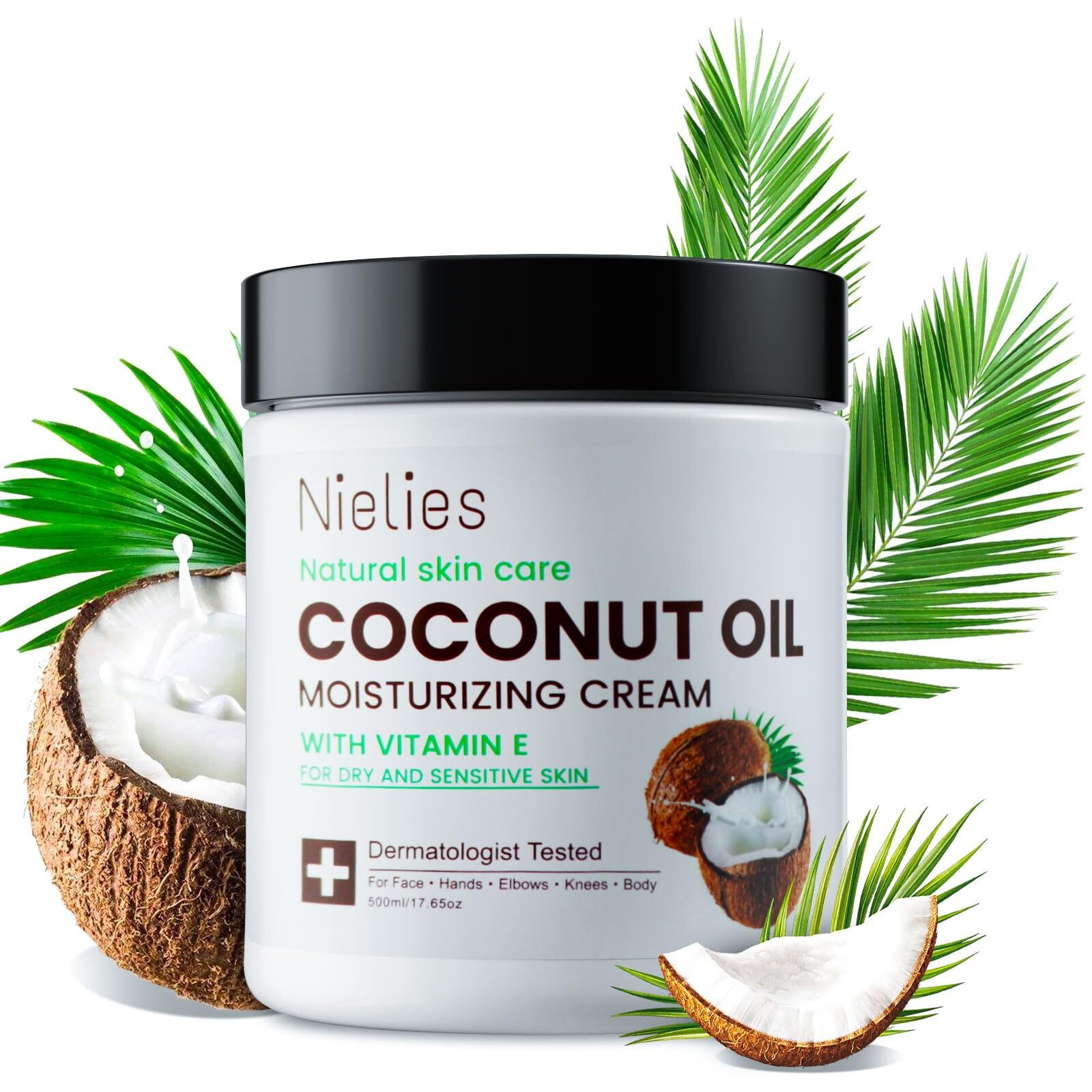 Nielies Spa Size 500Ml Coconut Oil Moisturizing Cream & Vitamin E., Coconut Oil For Skin, Face, Hands, Hair. Intense Hydration For Dry Skin