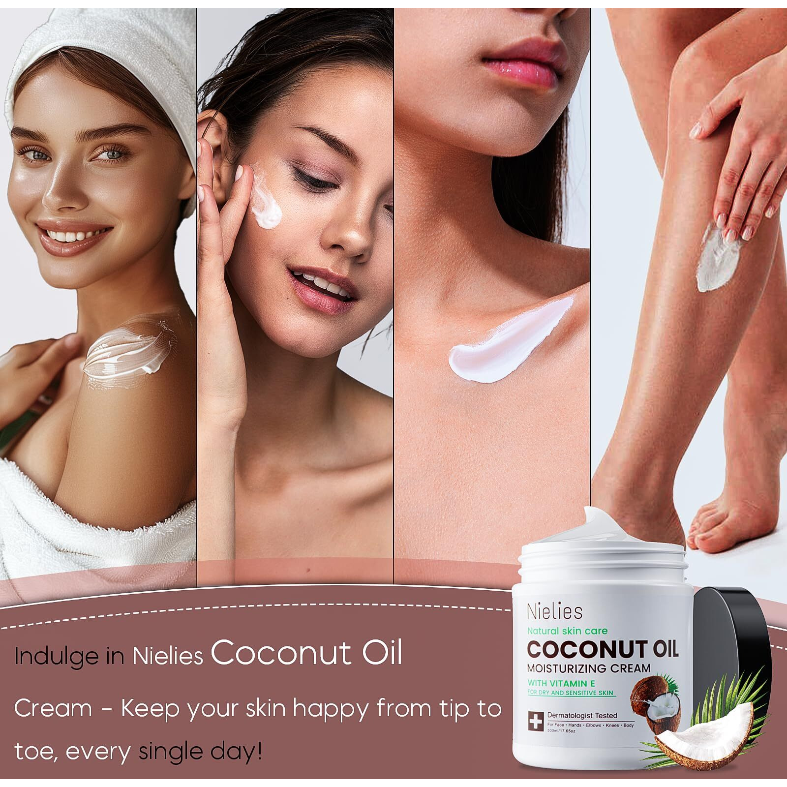 Nielies Spa Size 500Ml Coconut Oil Moisturizing Cream & Vitamin E., Coconut Oil For Skin, Face, Hands, Hair. Intense Hydration For Dry Skin