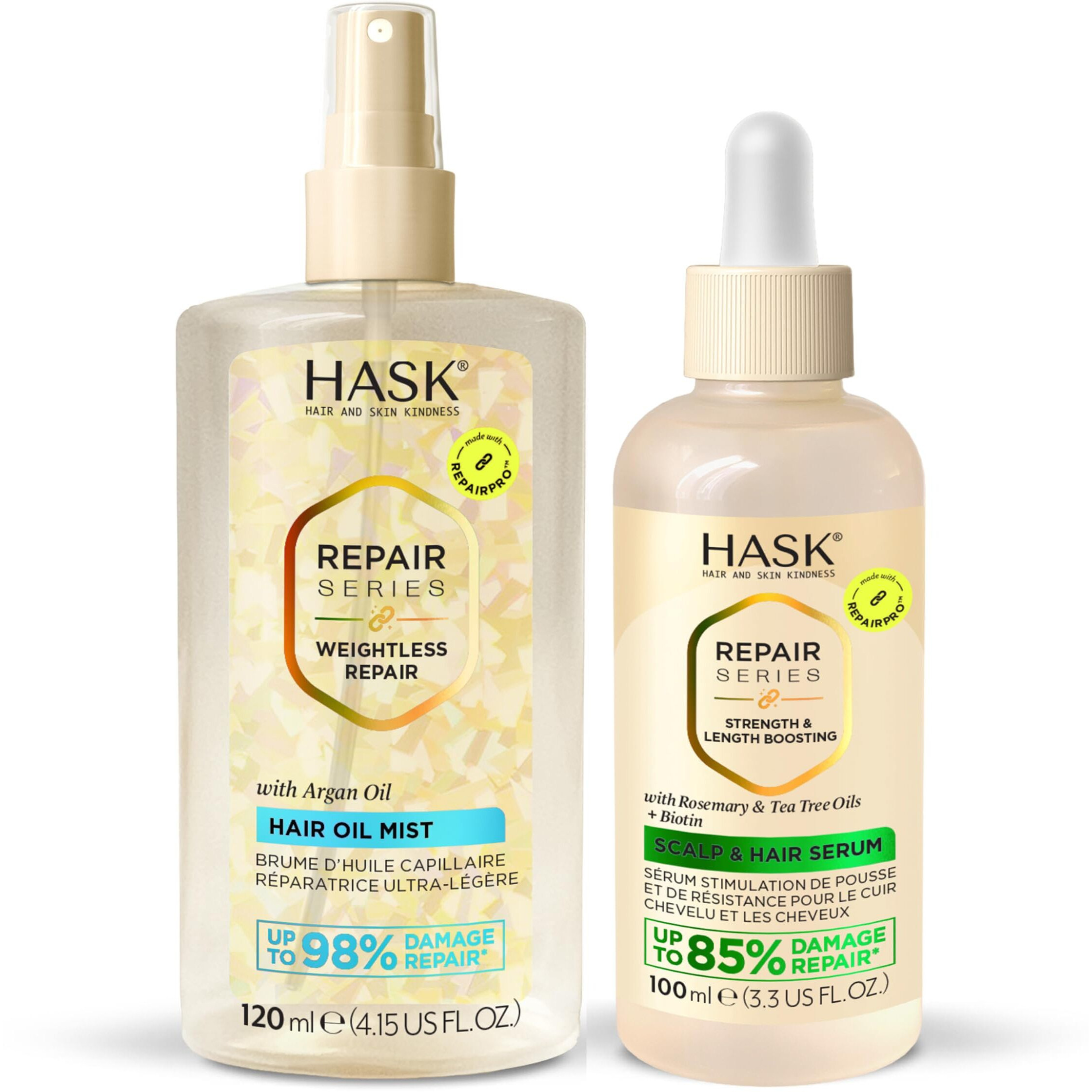 Hask Weightless Repair Hair Oil Mist & Strength & Length Boosting Scalp And Hair Serum - Repairs Damage, Adds Shine & Moisture, Strengthens, Prevents Breakage, Sulfate-Free, Cruelty-Free