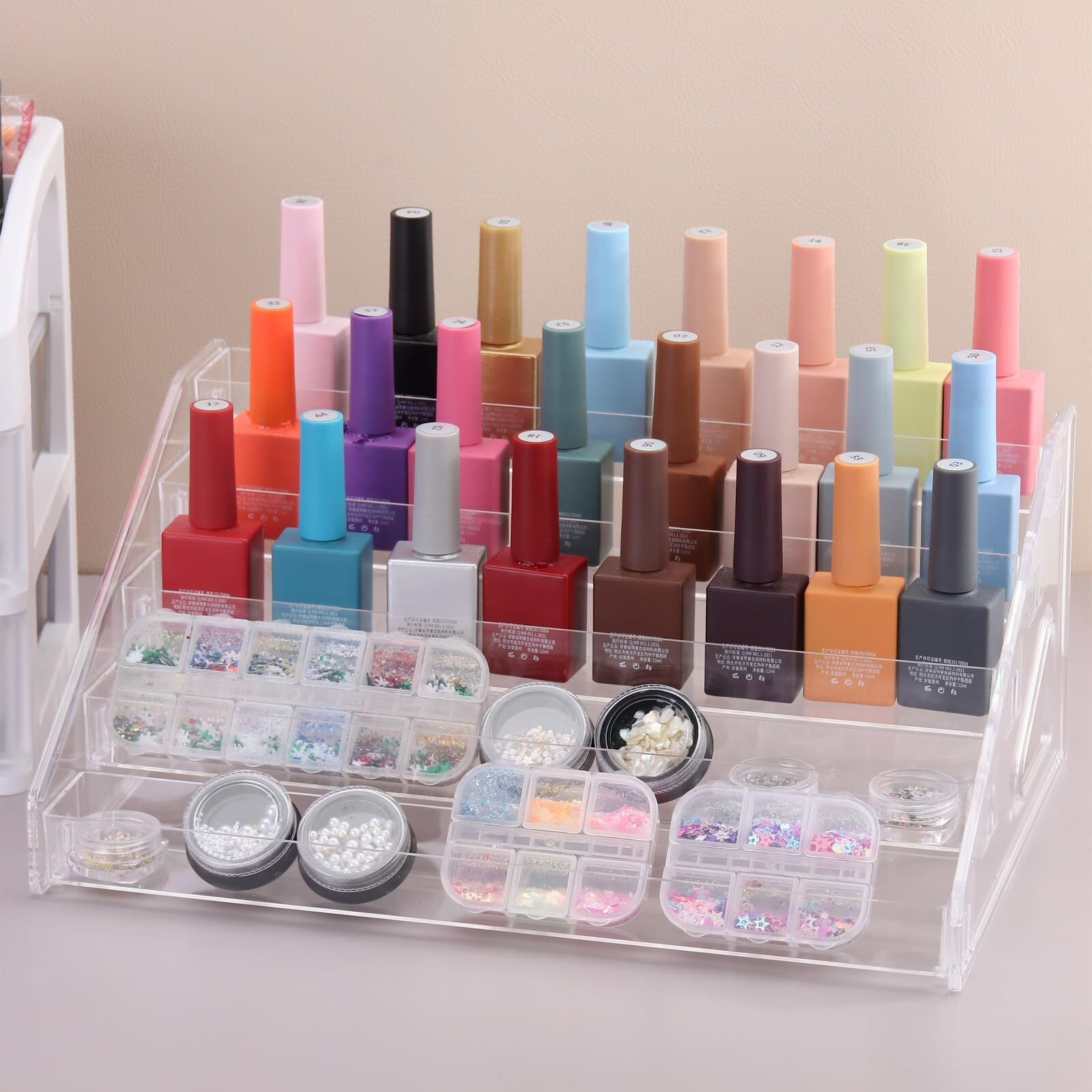 Sutokaka Nail Polish Organizer Clear Acrylic Eyeglasses Display Holder Essential Oil Storage Rack Makeup Stand Tray - 5 Layer