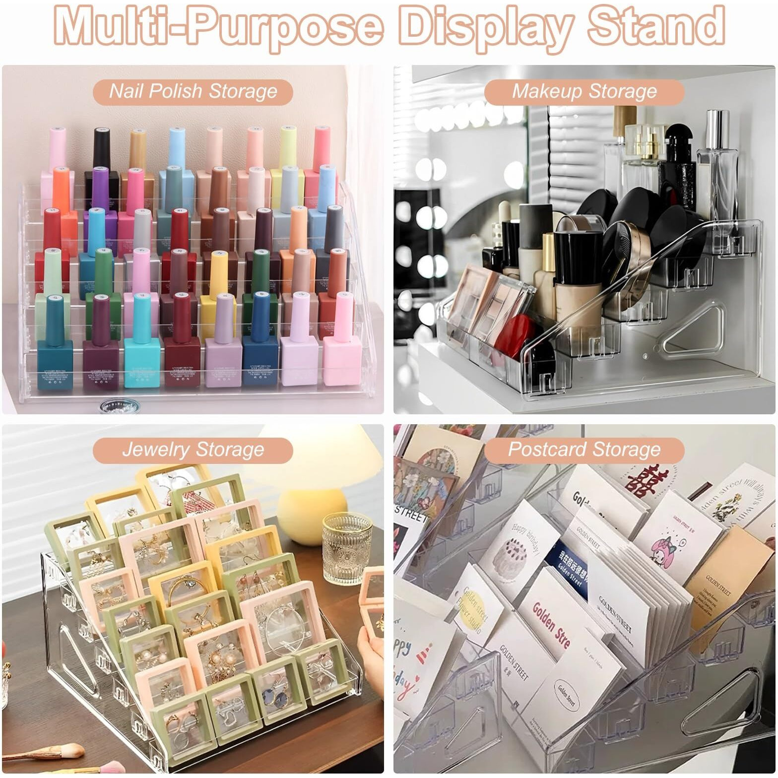 Sutokaka Nail Polish Organizer Clear Acrylic Eyeglasses Display Holder Essential Oil Storage Rack Makeup Stand Tray - 5 Layer