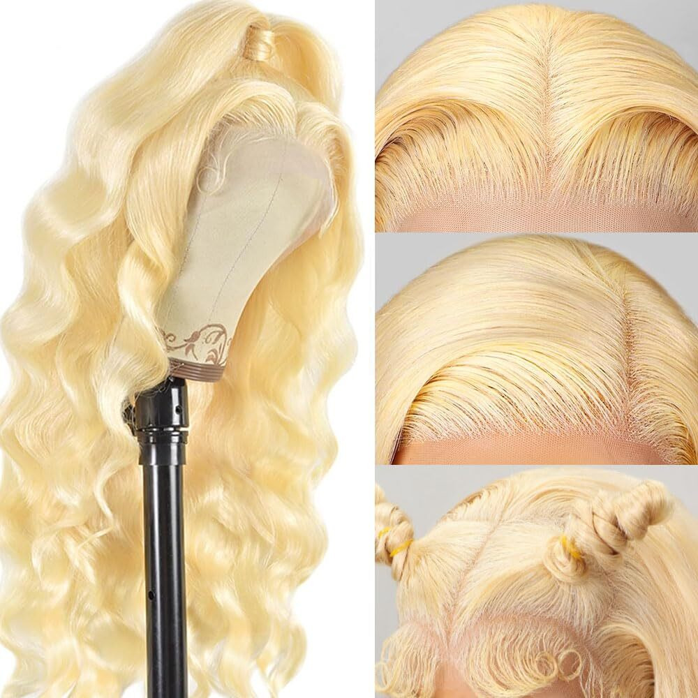 Kassamo 613 13X6 Lace Front Wig Human Hair 250 Density Blonde Wig Human Hair Pre Plucked Body Wave 13X6 Hd Lace Frontal Wigs Glueless Wigs For Women 24 Inch