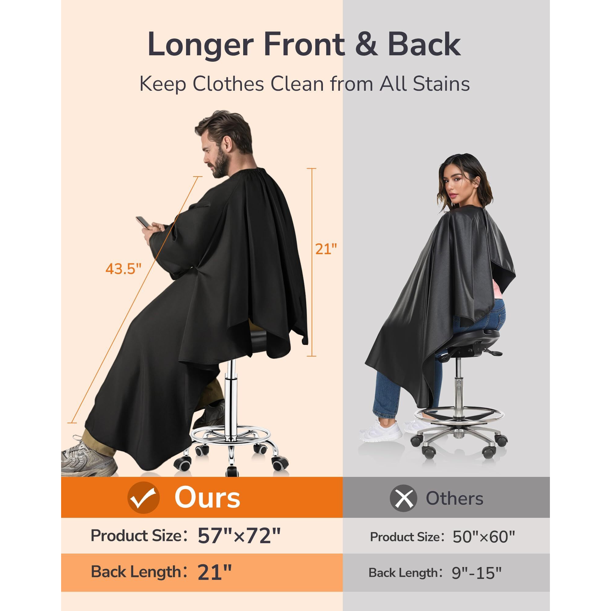 Ulg Professional Hair Cutting Cape With Sleeves And Neck Duster Brush Waterproof Extra Large Size Salon Barber Cape Haircut Cape For Men Women And Kids, 57     72    Full Body Coverage, Black