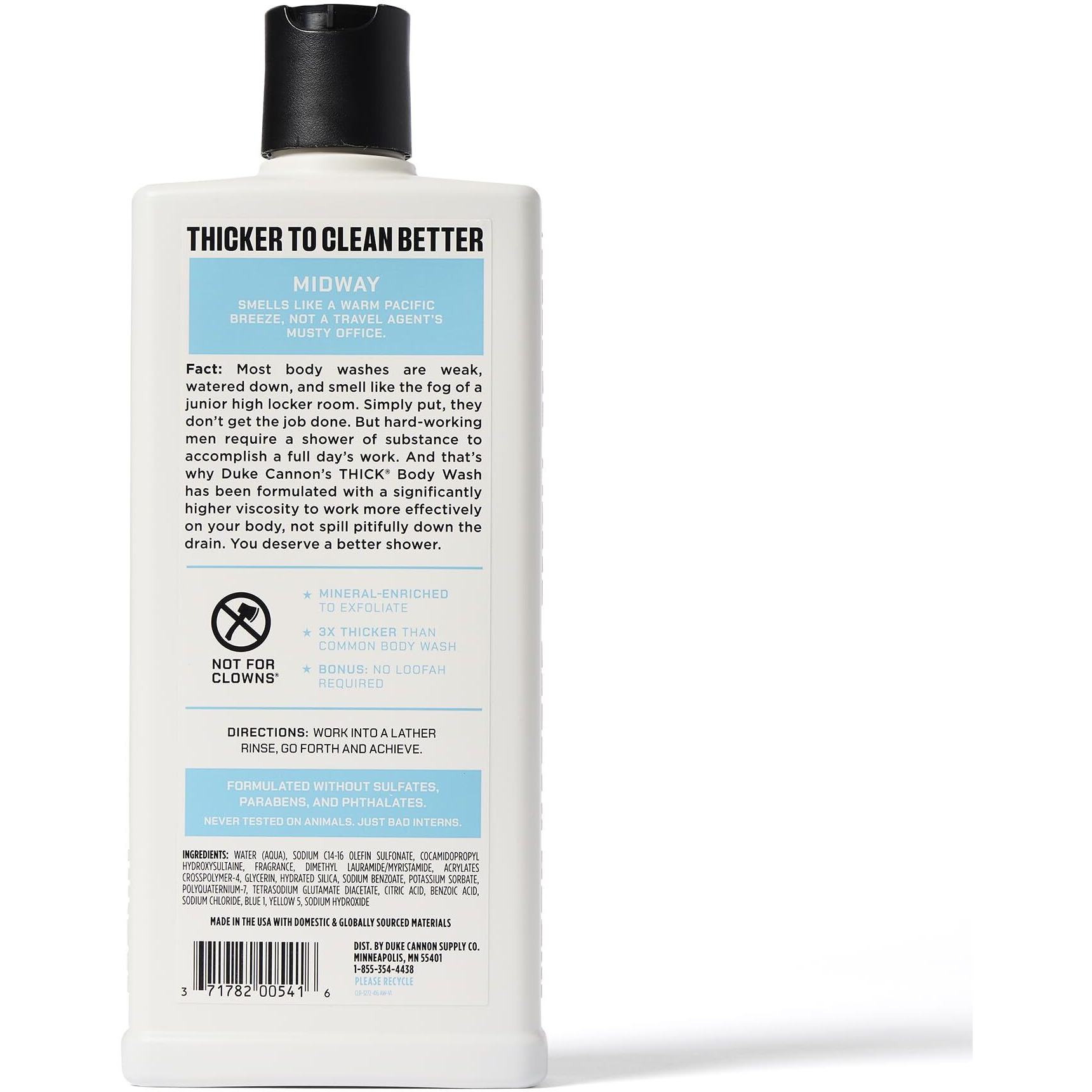 Duke Cannon Supply Co. Thick High Viscosity Body Wash - 3X Thicker, Plant-Based, Mineral-Enriched For Men - Shower Gel - Mens Body Scrub - Midway (18 Oz)
