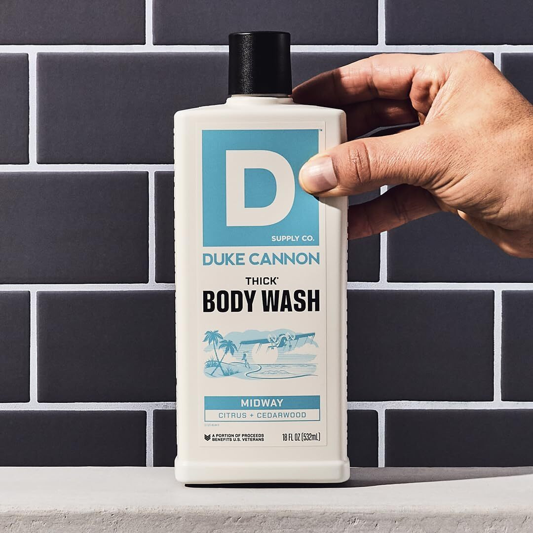 Duke Cannon Supply Co. Thick High Viscosity Body Wash - 3X Thicker, Plant-Based, Mineral-Enriched For Men - Shower Gel - Mens Body Scrub - Midway (18 Oz)
