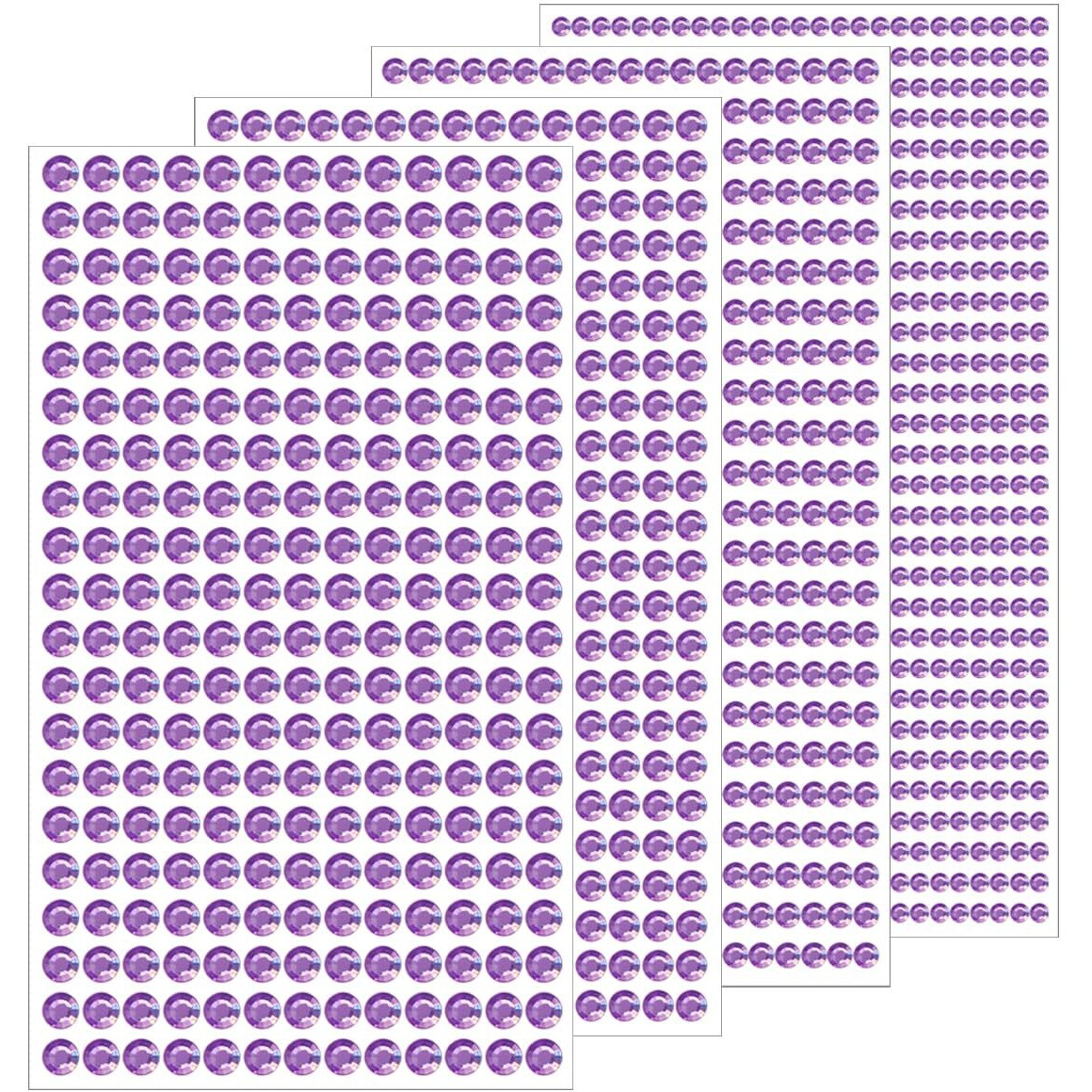 1799 Pcs 4 Sheets Rhinestone Stickers 3/4/5/6 Mm Self Adhesive Rhinestones Gems For Face Eyes Makeup Hair Body (Light Purple-3/4/5/6Mm)