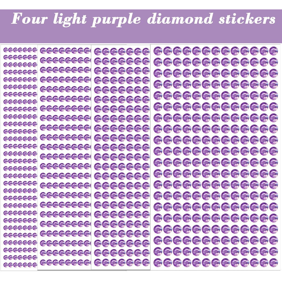 1799 Pcs 4 Sheets Rhinestone Stickers 3/4/5/6 Mm Self Adhesive Rhinestones Gems For Face Eyes Makeup Hair Body (Light Purple-3/4/5/6Mm)
