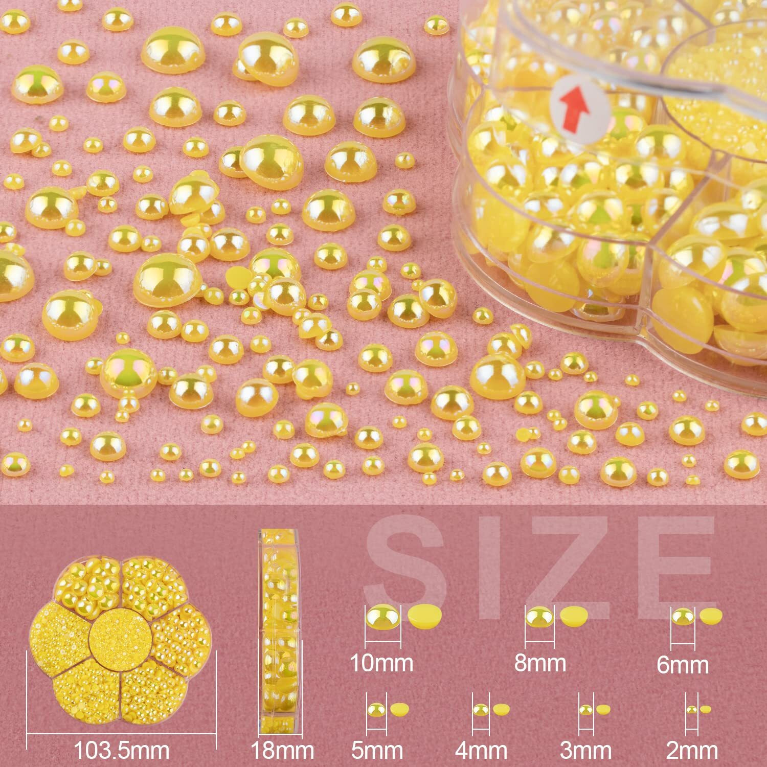 Nail Art Flat Back Half Round Pearl Kits 30, 1 Box Of 6000 Pcs Flat-Back Lemon Yellow Ab Pearl With Tweezer And Picker Pencil For Home Diy Nails Body Face Craft And Salon Use