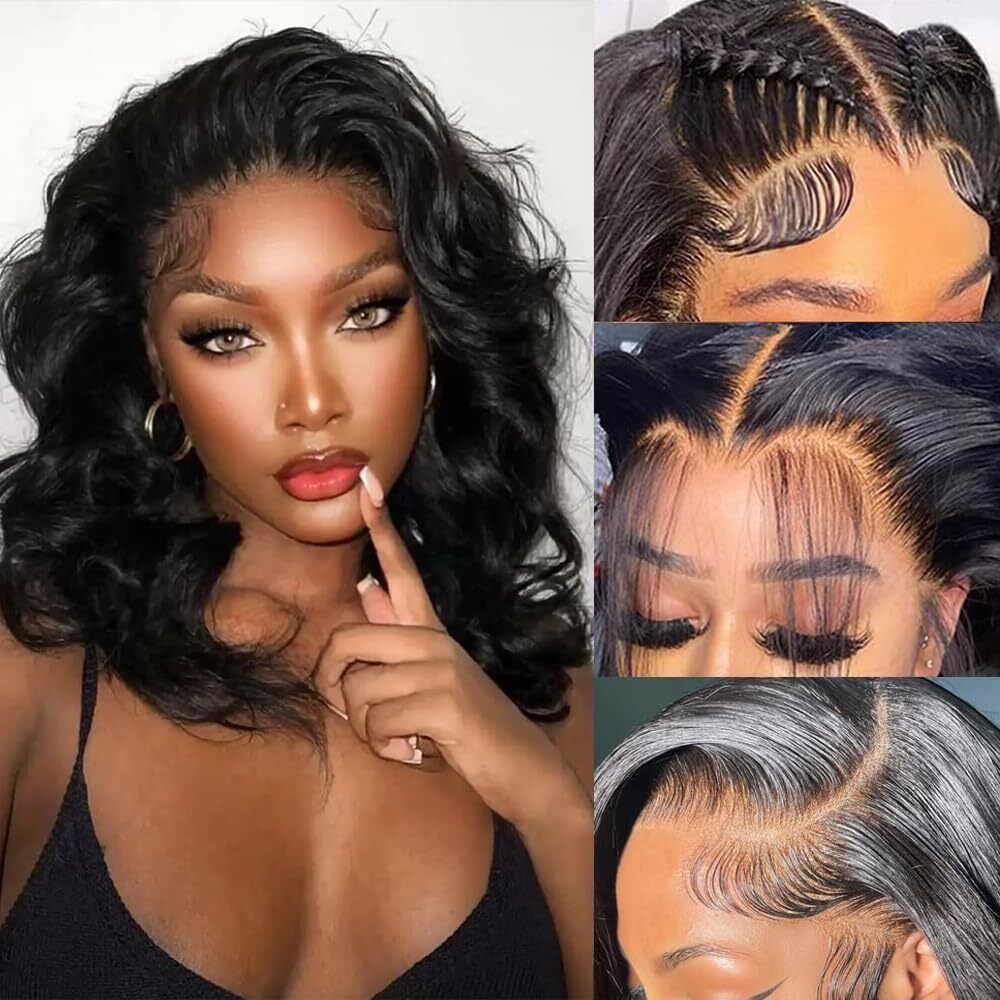 16 Inch Bob Wig Human Hair 13X6 Hd Lace Frontal Wig 220% Density Body Wave Lace Front Wigs Human Hair Pre Plucked Bob Wigs For Women Natural Black