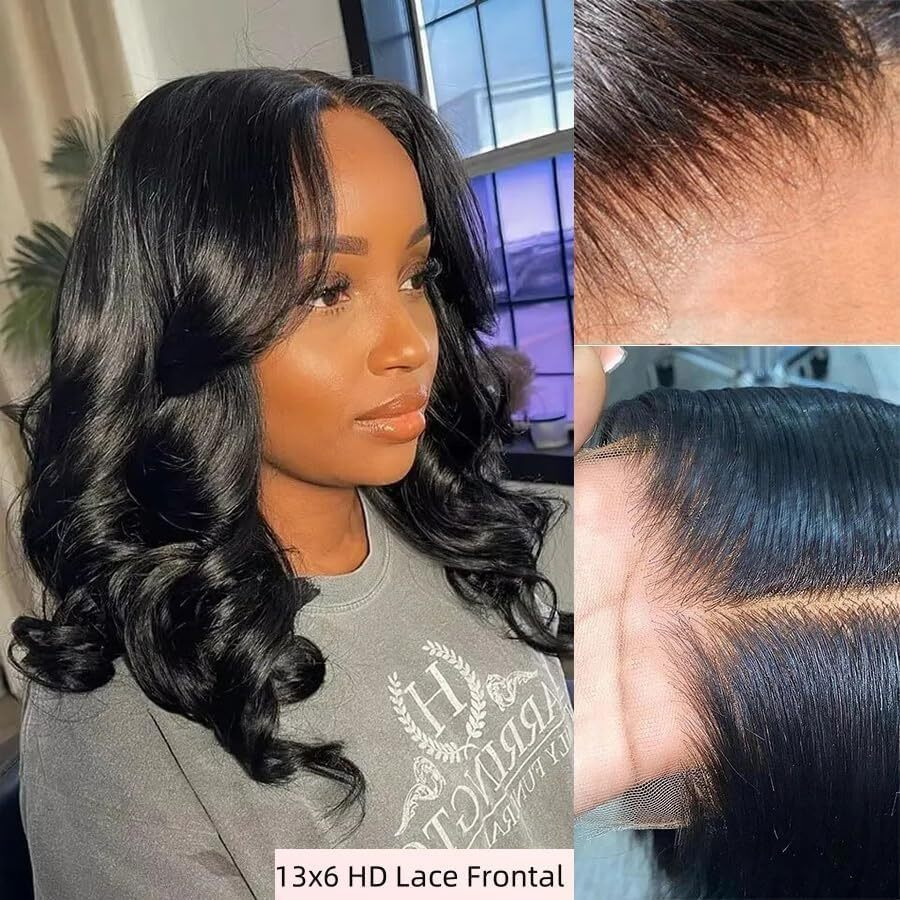 16 Inch Bob Wig Human Hair 13X6 Hd Lace Frontal Wig 220% Density Body Wave Lace Front Wigs Human Hair Pre Plucked Bob Wigs For Women Natural Black