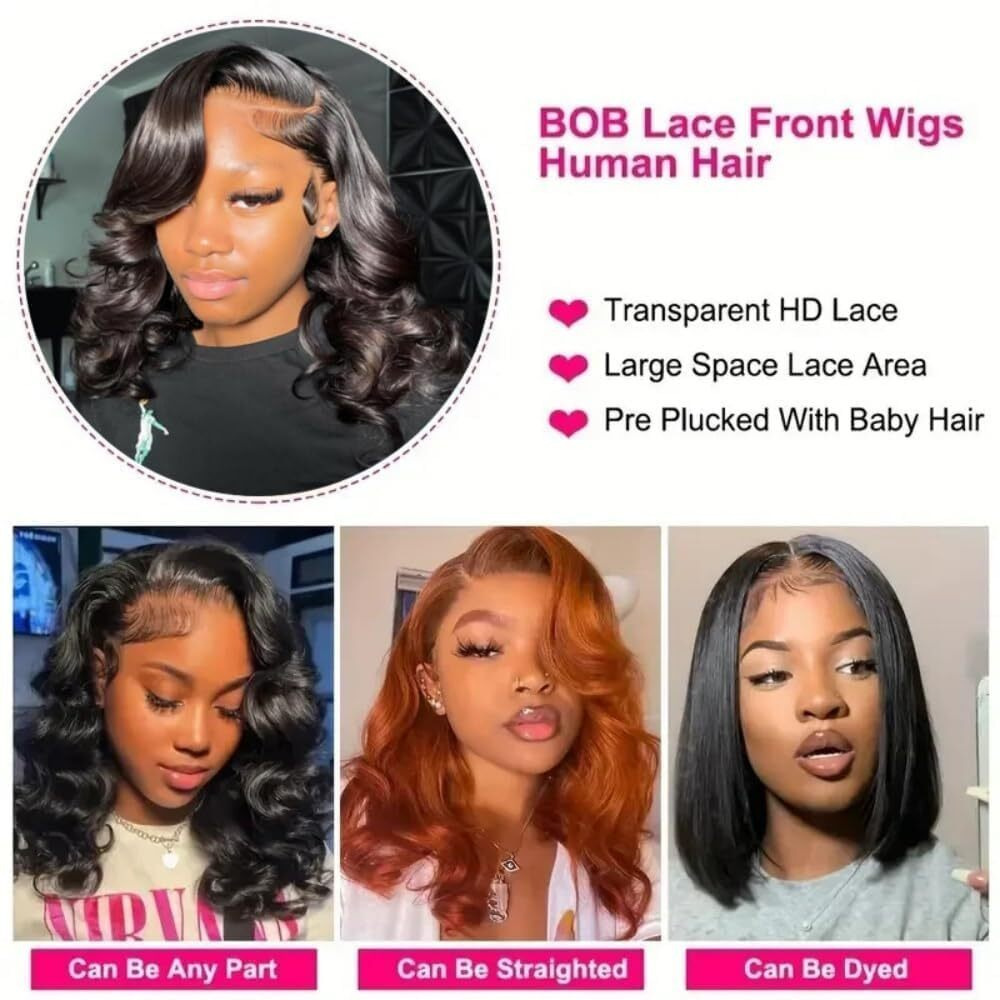 16 Inch Bob Wig Human Hair 13X6 Hd Lace Frontal Wig 220% Density Body Wave Lace Front Wigs Human Hair Pre Plucked Bob Wigs For Women Natural Black