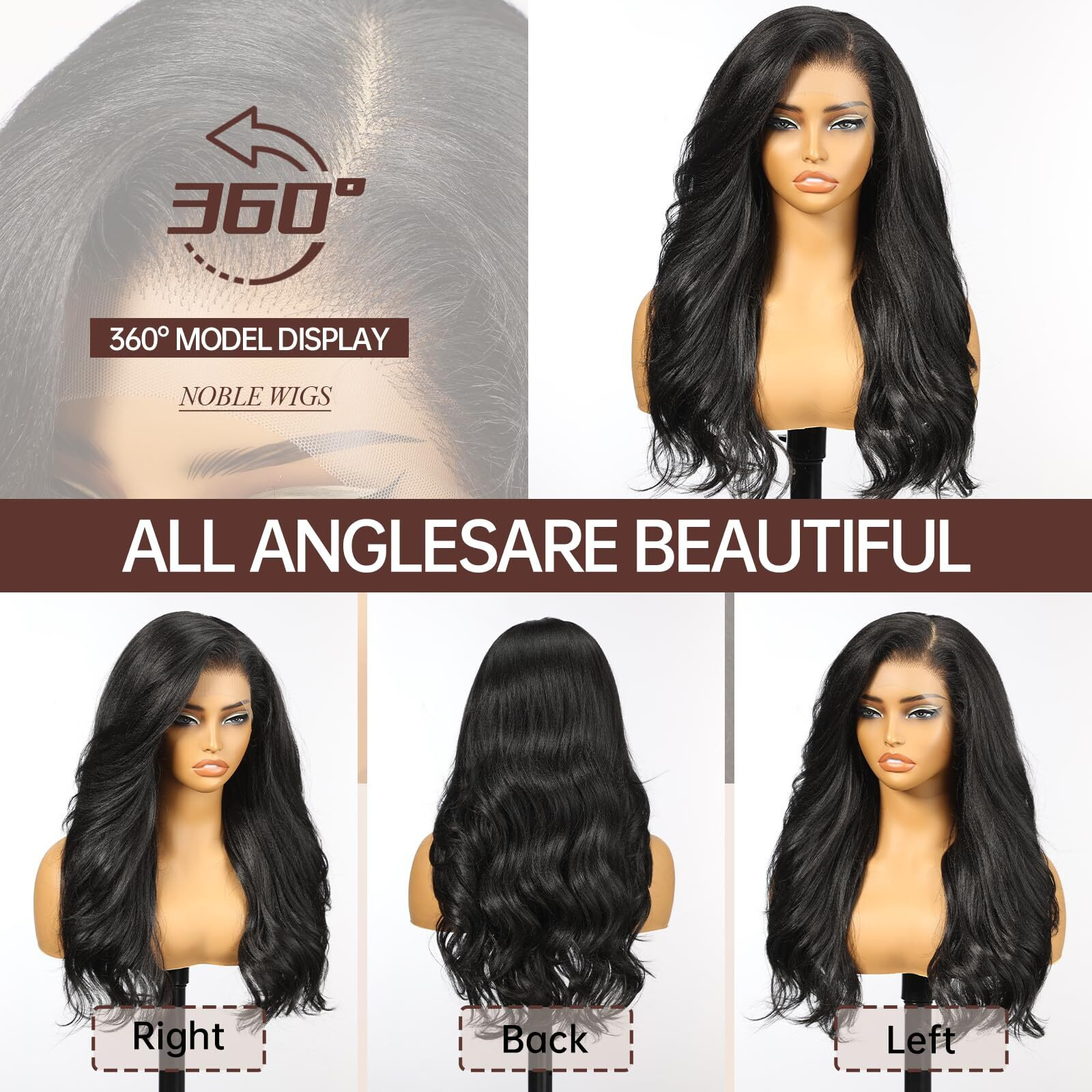 Allbell 13X6 Natural Black Lace Front Wig For Black Women,Glueless Synthetic Hd Lace Wigs,22Inch Body Wave Hair Replacement