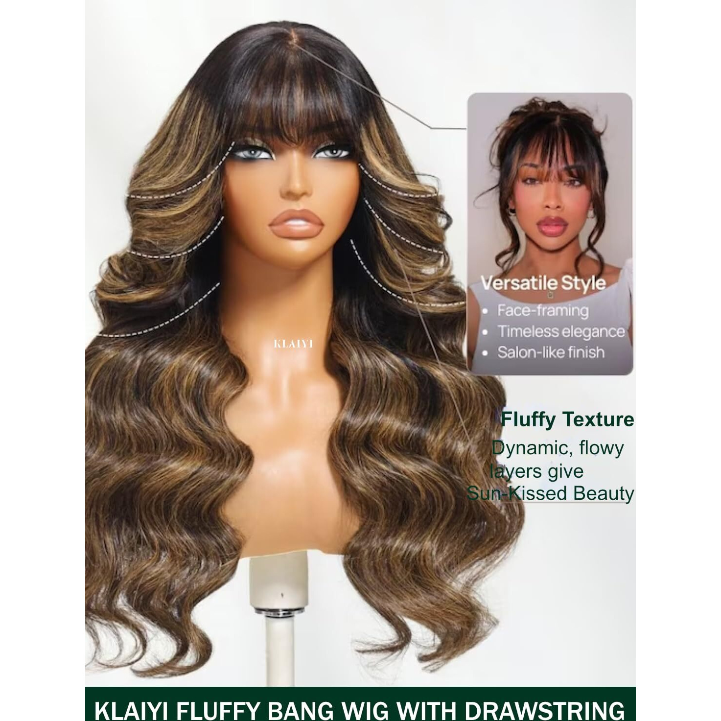 Klaiyi Ombre Brown Loose Body Wave Pre Everything Glueless 13X4 Hd Lace Front Human Hair Wig With Natural Bang Highlight Balayage Brown Precut Lace Pre Plucked Bye Bye Knots Drawstring Wig 180% 22Inch