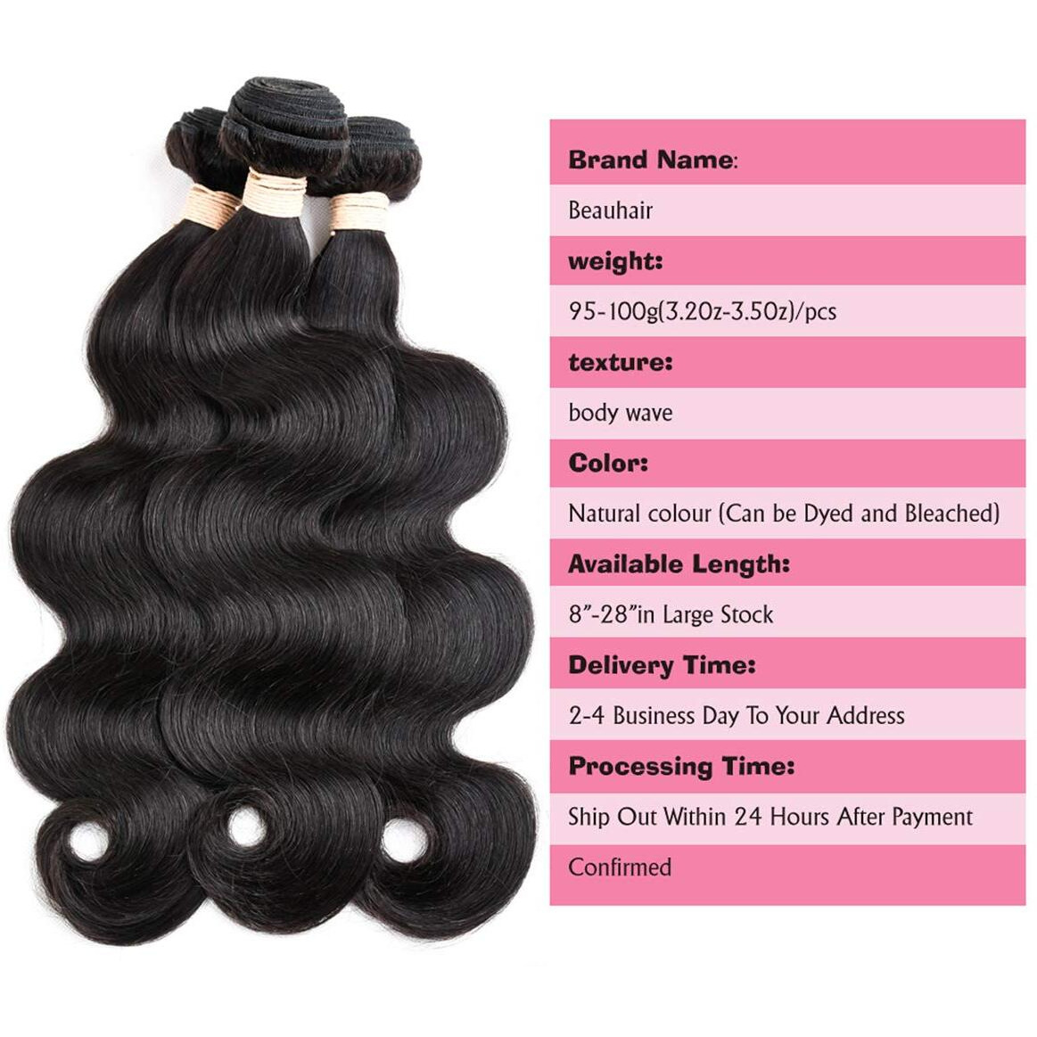 Beauhair Body Wave 3 Bundles With Frontal Human Hair Bundles With Lace Frontal (16 18 20+16 Frontal) Brazilian Body Wave Hair Virgin Hair Ear To Ear 13X4 Frontal Natural Black