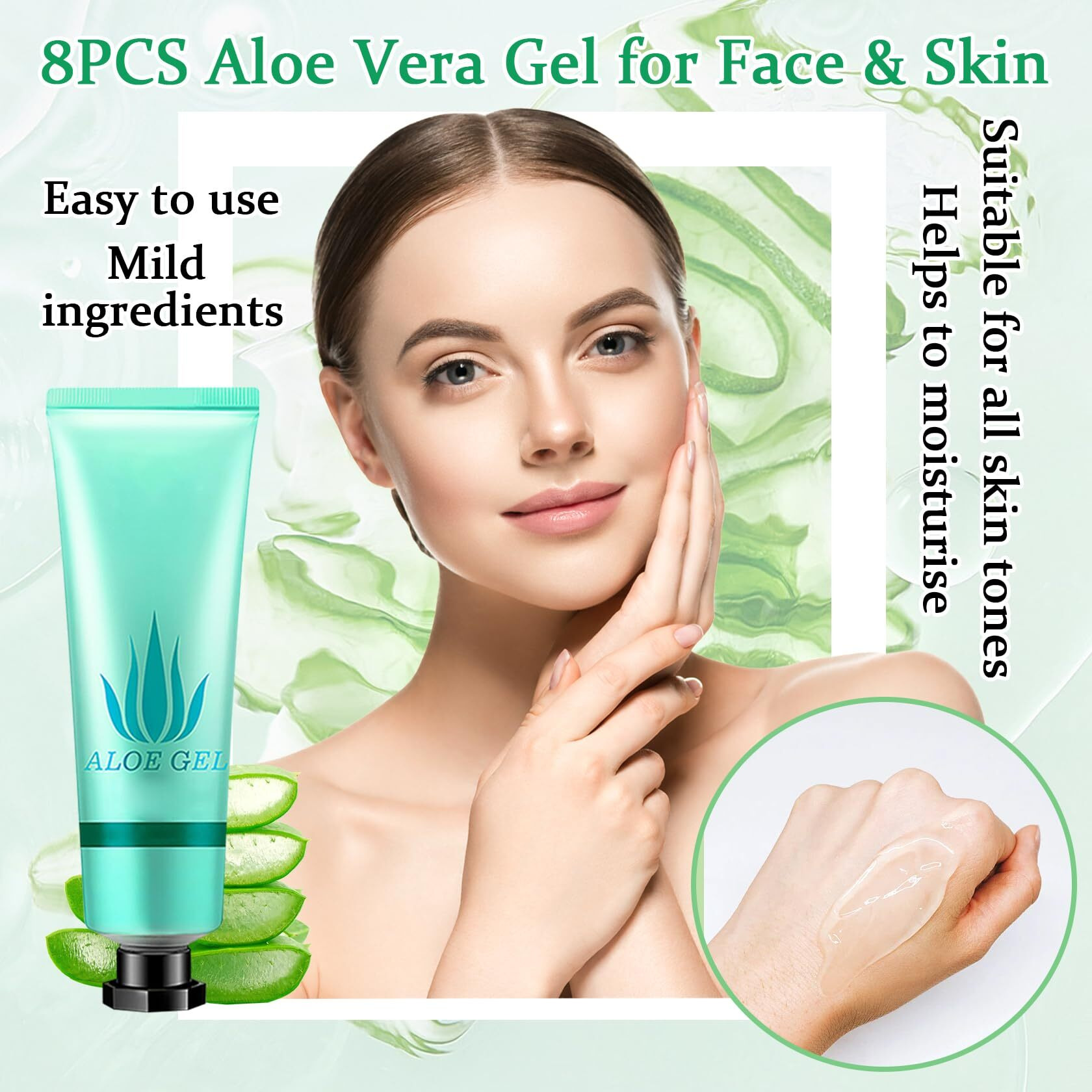 Wenjlyj 8Pcs Aloe Vera Gel For Face & Skin,Organic Aloe Vera Gel,Hydrating After Sun Cream For Travel Size,Moisturizing Lotion For Skincare,After Sun Lotion For All Skin Type(J)