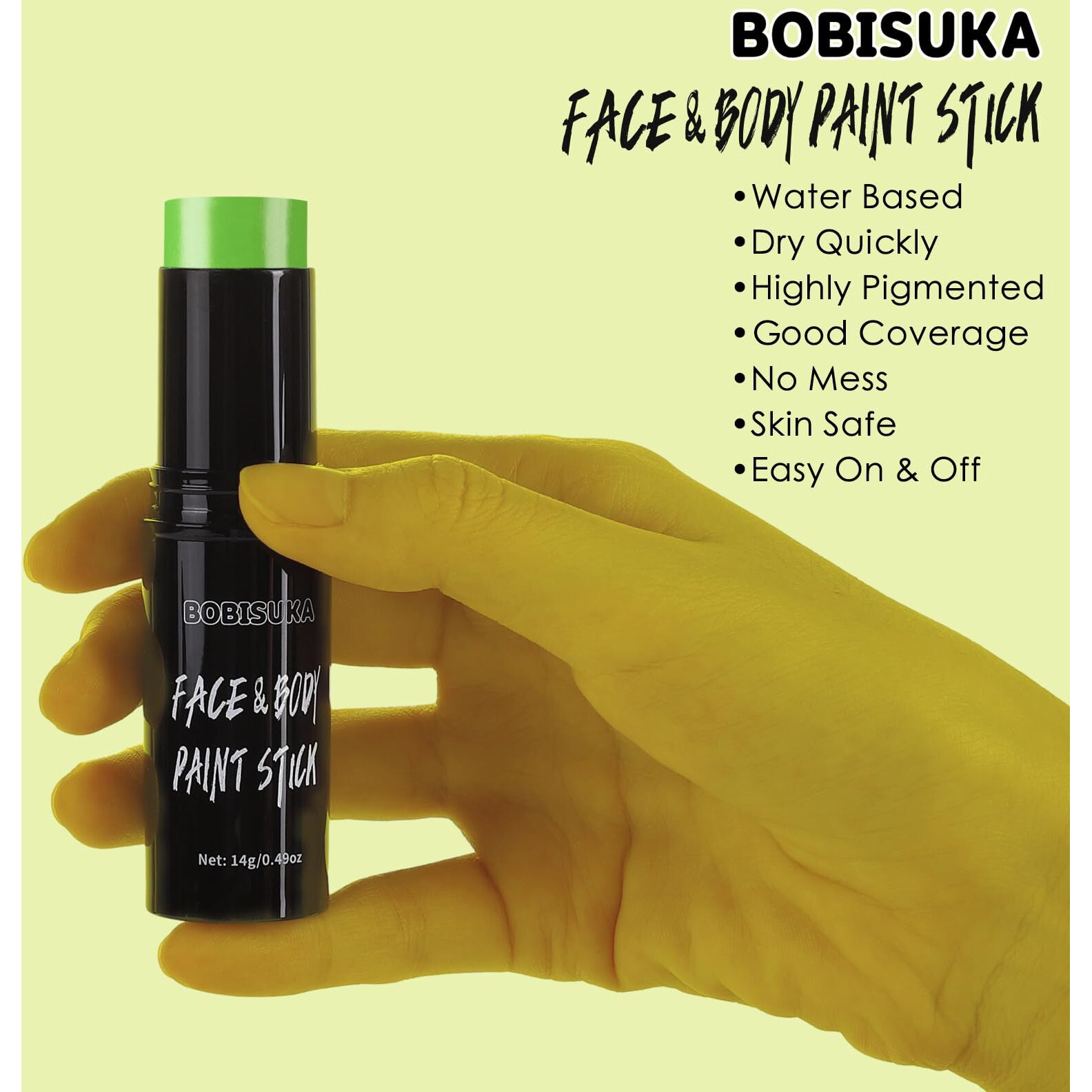 Bobisuka Light Green Face Body Paint Stick Washable Water-Based Face Paint Makeup Stick For Halloween Witch, Zombie, Hulk, Goblin, Camo, Hunting, Cosplay, Sfx, Sports Eye Black & Costume Party