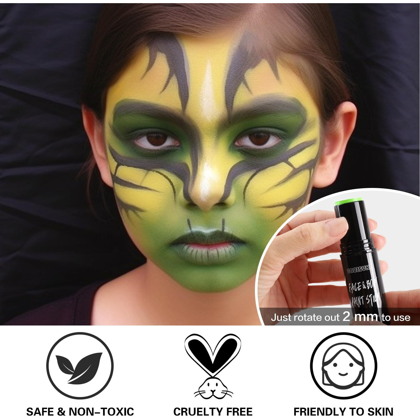 Bobisuka Light Green Face Body Paint Stick Washable Water-Based Face Paint Makeup Stick For Halloween Witch, Zombie, Hulk, Goblin, Camo, Hunting, Cosplay, Sfx, Sports Eye Black & Costume Party