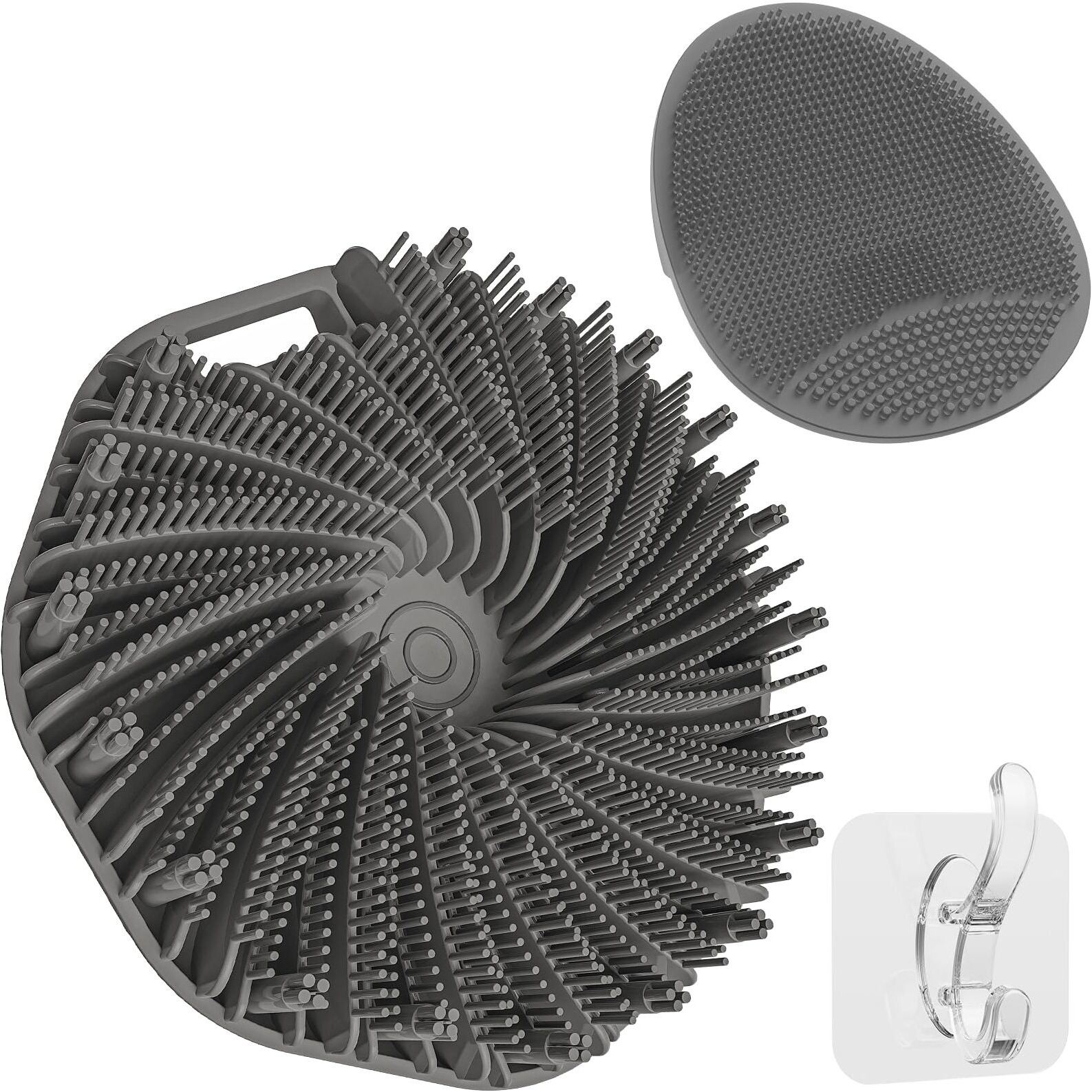 Manmihealth Silicone Handheld Manual Facial Cleansing Brush & Silicone Body Scrubber Shower Brush With Non-Slip Hand Strap Set 2 Pcs, Deep Cleansing Face Body Scrubber With A Free Hook (Gray*2)