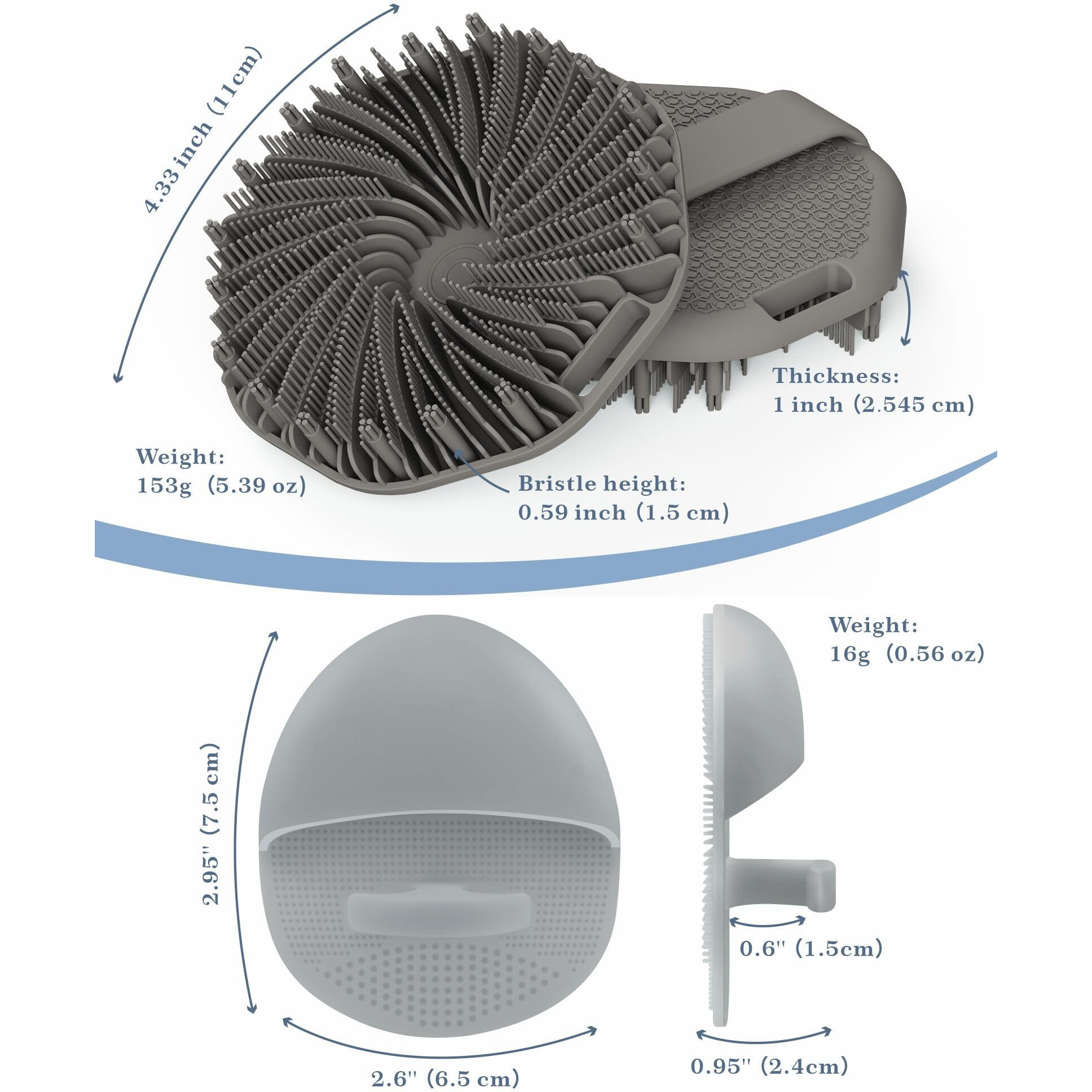 Manmihealth Silicone Handheld Manual Facial Cleansing Brush & Silicone Body Scrubber Shower Brush With Non-Slip Hand Strap Set 2 Pcs, Deep Cleansing Face Body Scrubber With A Free Hook (Gray*2)