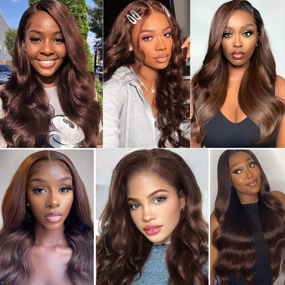 22 24 26 Inch Dark Brown Human Hair Body Wave Bundles Color 4 Bundles Chocolate Brown Body Wave Human Hair Bundles Double Weft Wet And Wavy Bundles Brown Bundles Remy Hair Extensions