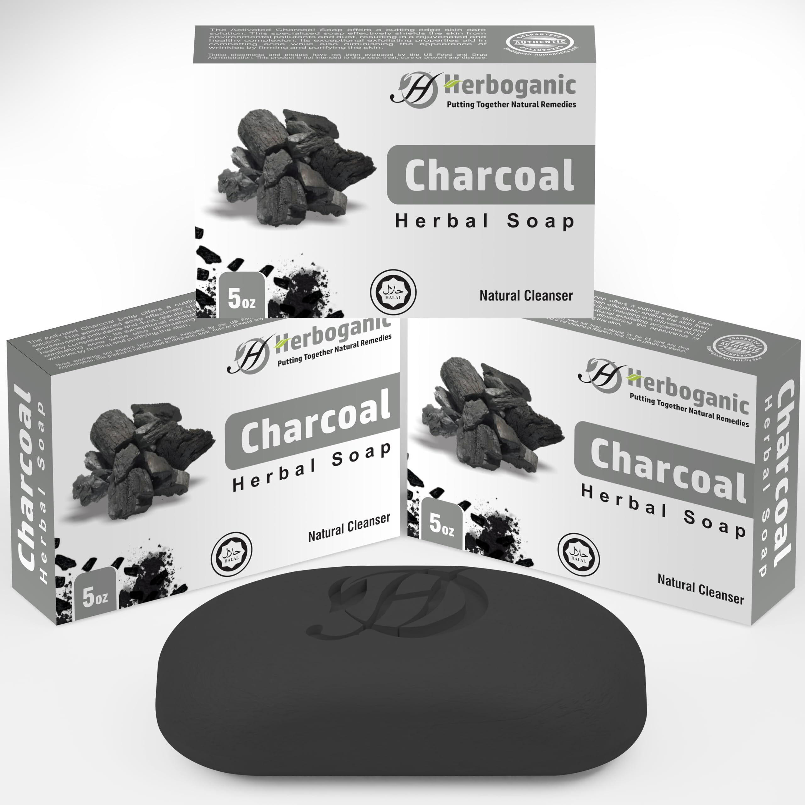 Herboganic Charcoal Herbal Soap | Pack Of 3 Of 5Oz Soap Bar | Natural Bar Soap For Face And Body | Hydrating And Nourishing | Suitable For Men And Women
