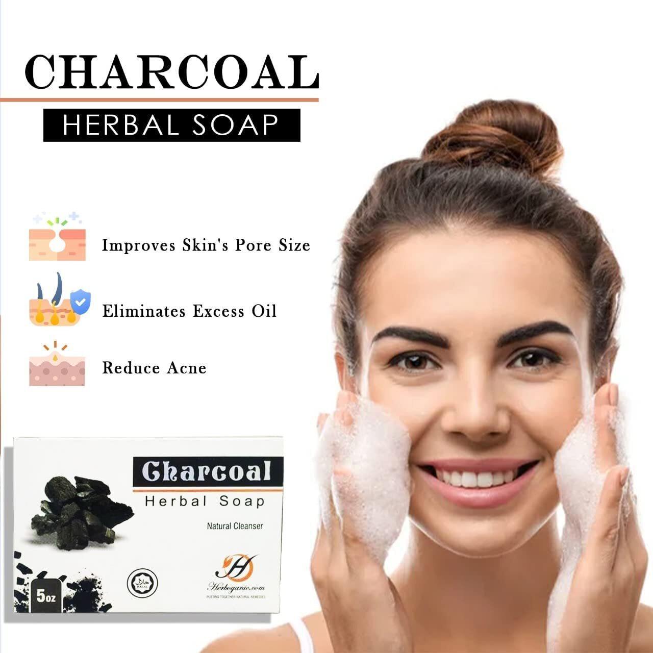 Herboganic Charcoal Herbal Soap | Pack Of 3 Of 5Oz Soap Bar | Natural Bar Soap For Face And Body | Hydrating And Nourishing | Suitable For Men And Women