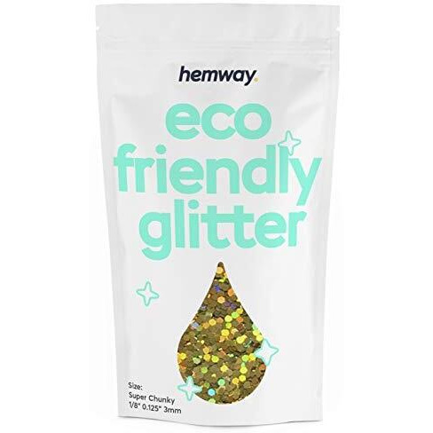Hemway Eco Friendly Biodegradable Glitter 100G / 3.5Oz Bio Cosmetic Safe Sparkle Vegan For Face, Eyeshadow, Body, Hair, Nail And Festival Makeup - Super Chunky (1/8"" 0.125"" 3Mm) - Gold Holographic