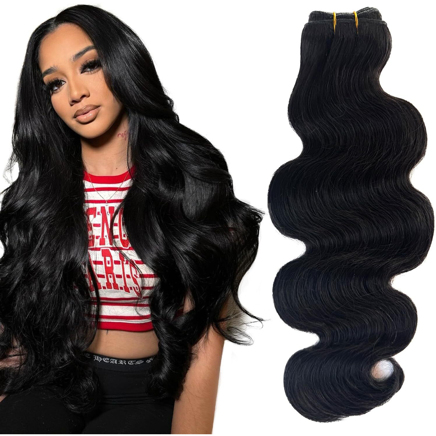 Sew In Bundles Hunan Hair Weft Extensions 18 Inch Body Wave Natural Black Hair Extensions Real Remy Hair Wefts Sew In 100G Hand Tied Weft Hair Extension Human Hair Bundles Weave Extensions For Women