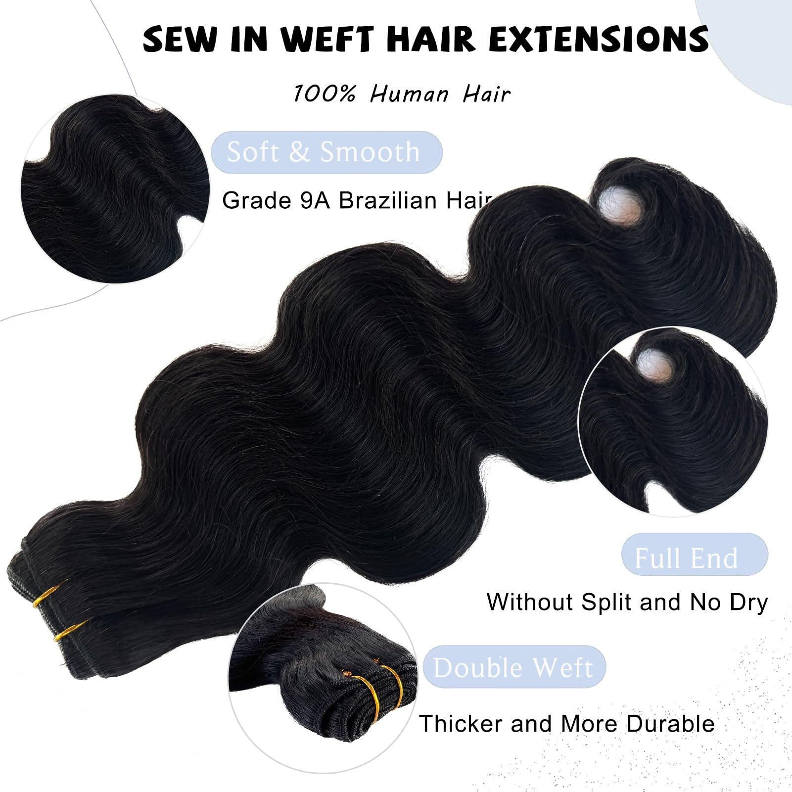 Sew In Bundles Hunan Hair Weft Extensions 18 Inch Body Wave Natural Black Hair Extensions Real Remy Hair Wefts Sew In 100G Hand Tied Weft Hair Extension Human Hair Bundles Weave Extensions For Women