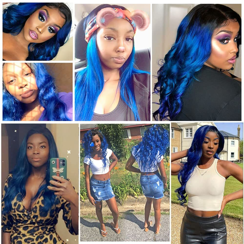 Blue Bundles Human Hair Brazilian Virgin Remy Color Blue Body Wave 3 Bundles Human Hair Extensions 22 24 26 Inch