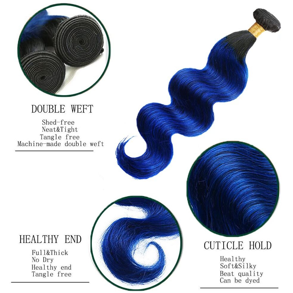 Blue Bundles Human Hair Brazilian Virgin Remy Color Blue Body Wave 3 Bundles Human Hair Extensions 22 24 26 Inch