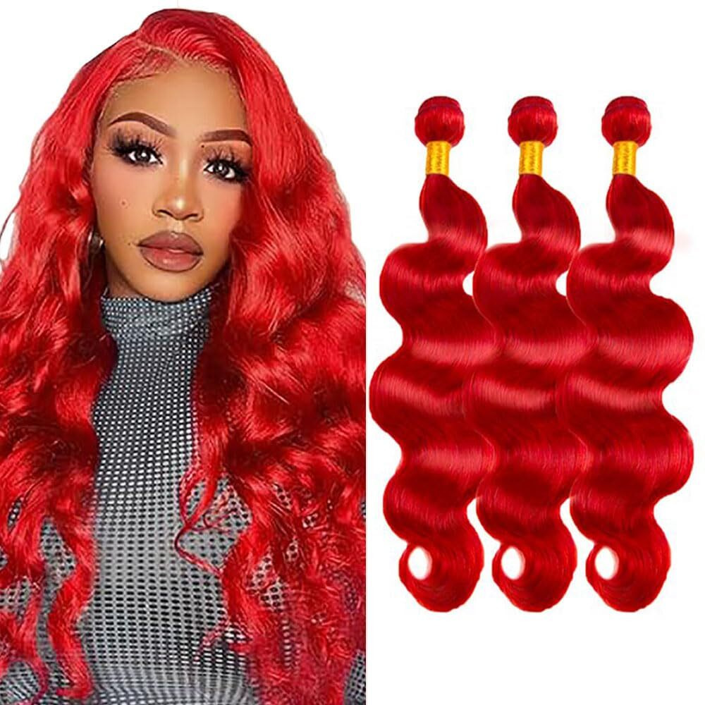 Red Bundles Human Hair Body Wave Bundles 22 24 26 Inch 3 Bundle Unprocessed Brazilian Virgin Hair Burgundy Body Wave Human Hair Extensions 50 Gram Per Bundle