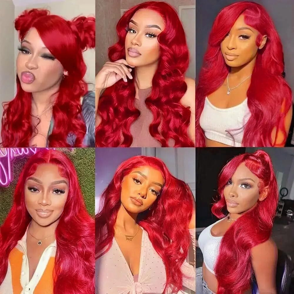 Red Bundles Human Hair Body Wave Bundles 22 24 26 Inch 3 Bundle Unprocessed Brazilian Virgin Hair Burgundy Body Wave Human Hair Extensions 50 Gram Per Bundle