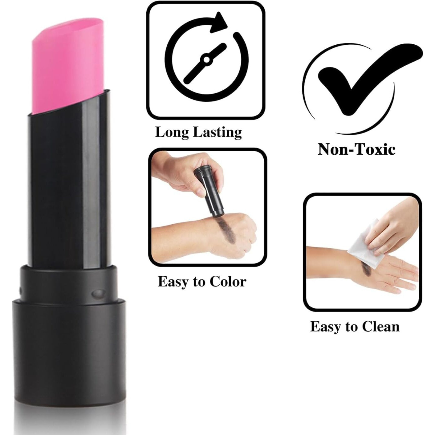 Meicoly 3Pcs Hot Pink Eye Black Stick,Sweat Proof Eye Black Baseball Softball Football Lacrosse,Waterproof Eyeblack,Pink Face Body Paint Stick For Halloween Sfx Cosplay Makeup,Matte Lipstick For Women