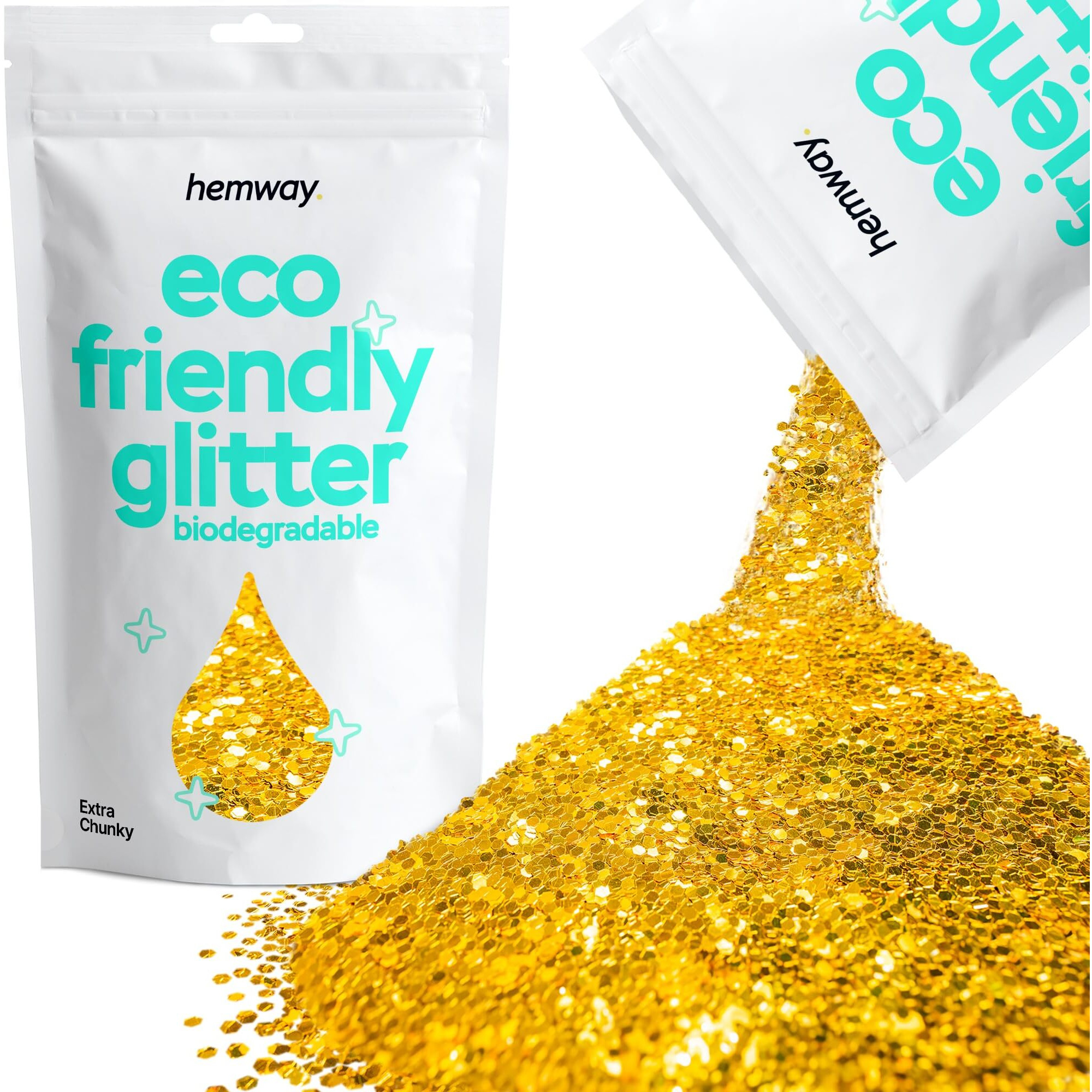 Hemway Eco Friendly Biodegradable Glitter 100G / 3.5Oz Bio Cosmetic Safe Sparkle Vegan For Face, Eyeshadow, Body, Hair, Nail And Festival Makeup, Craft - Extra Chunky (1/24"" 0.040"" 1Mm) - Gold