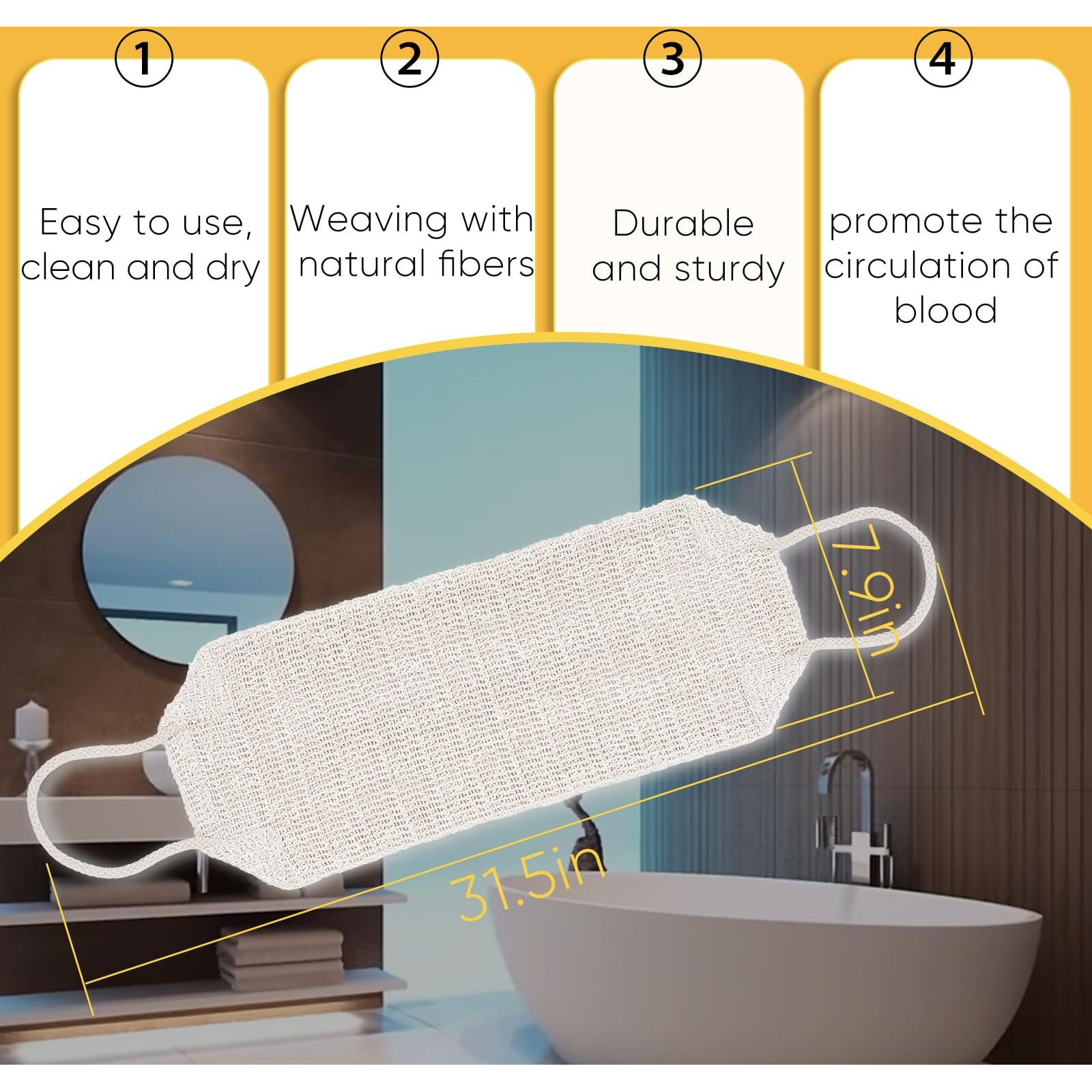 Marrassa Natural Sisal & Ramie Exfoliating Body Scrubber For Shower With Handle(3 Pcs) - Deep Cleanse Back Scrubber, Scrub Spa Tool For Glowing Skin & Whole Body Care (3Pcs)
