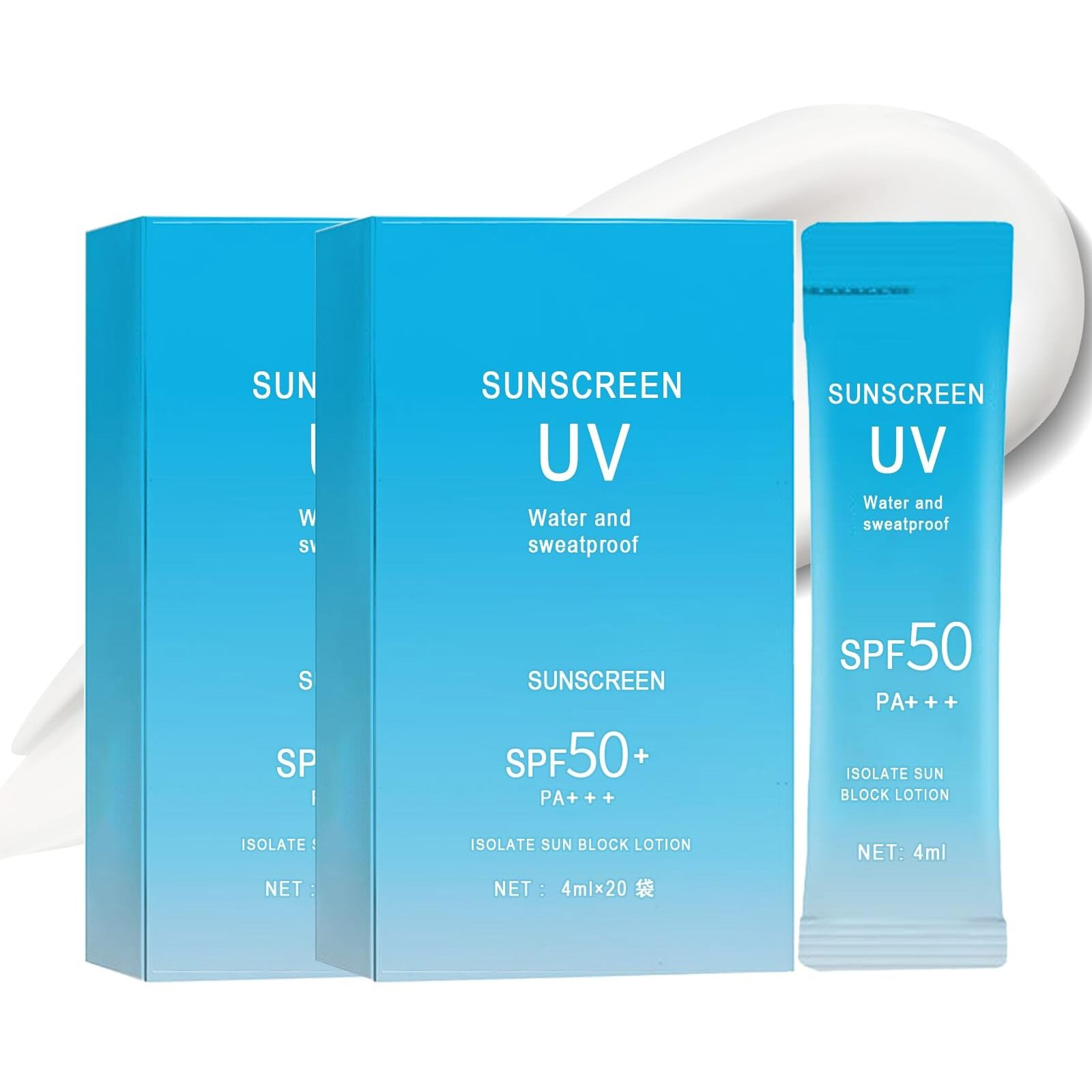 40Pcs Mini Sunscreen With Hyaluronic Acid, Spf50+ Pa+++ Travel Size Sunscreen Bulk (4Ml Each), Lightweight & Non-Greasy & Hydrating, Waterproof Face & Body Sunscreen For Outdoor, Vacation, Daily Use