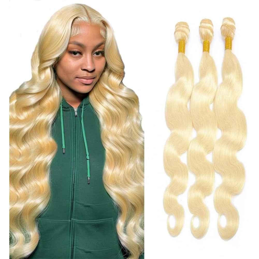 Niciitysi 24 26 28 Inch Blonde Human Hair Color 613 Body Wave Bundles Double Weft Brazilian Hair Extensions Soft And Silky Blonde For Women