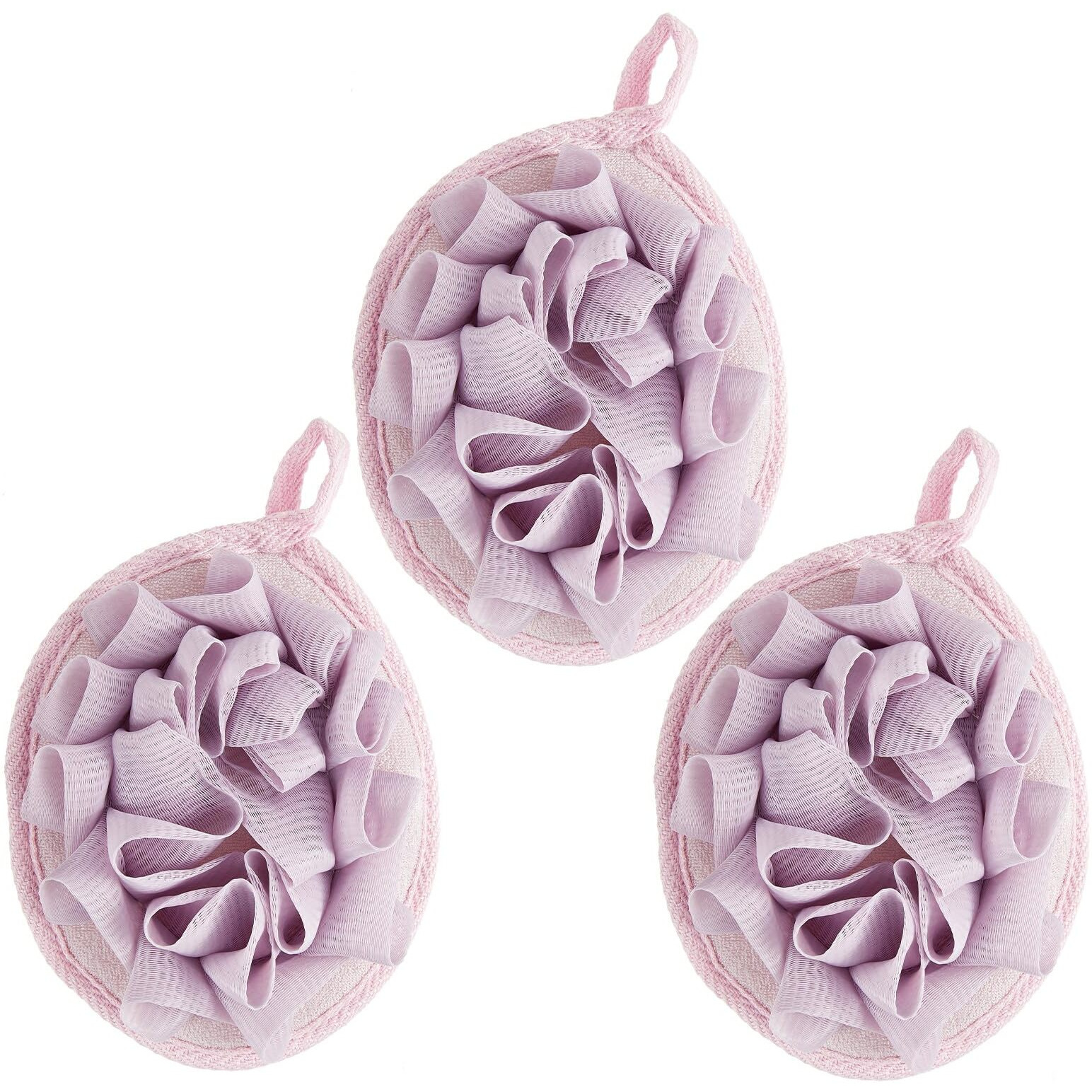 Boao Bath Shower Pouf Sponge Mesh Pouf Shower Ball Exfoliating Body Sponge Pad Scrubber Glove With Flower Bath Ball(3 Pcs,Purple)