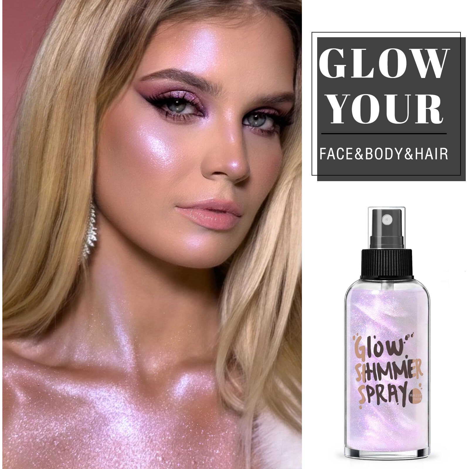 Hosaily Body Glitter Spray - Light Purple Body Shimmer For Face, Hair & Body, Moisturizing Luminizer Glow Illuminator, Quick-Drying Sparkling Glitter Spray Liquid Highlighter Makeup (06)