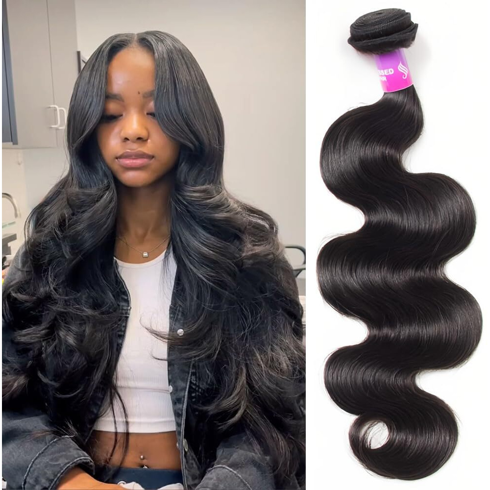 12A Human Hair Bundles 100G Body Wave Bundles Human Hair Extensions 28 Inch Brazilian Virgin Body Wave 1 Piece Deal Unprocessed Brazilian Quick Weave Extensions Natural Black