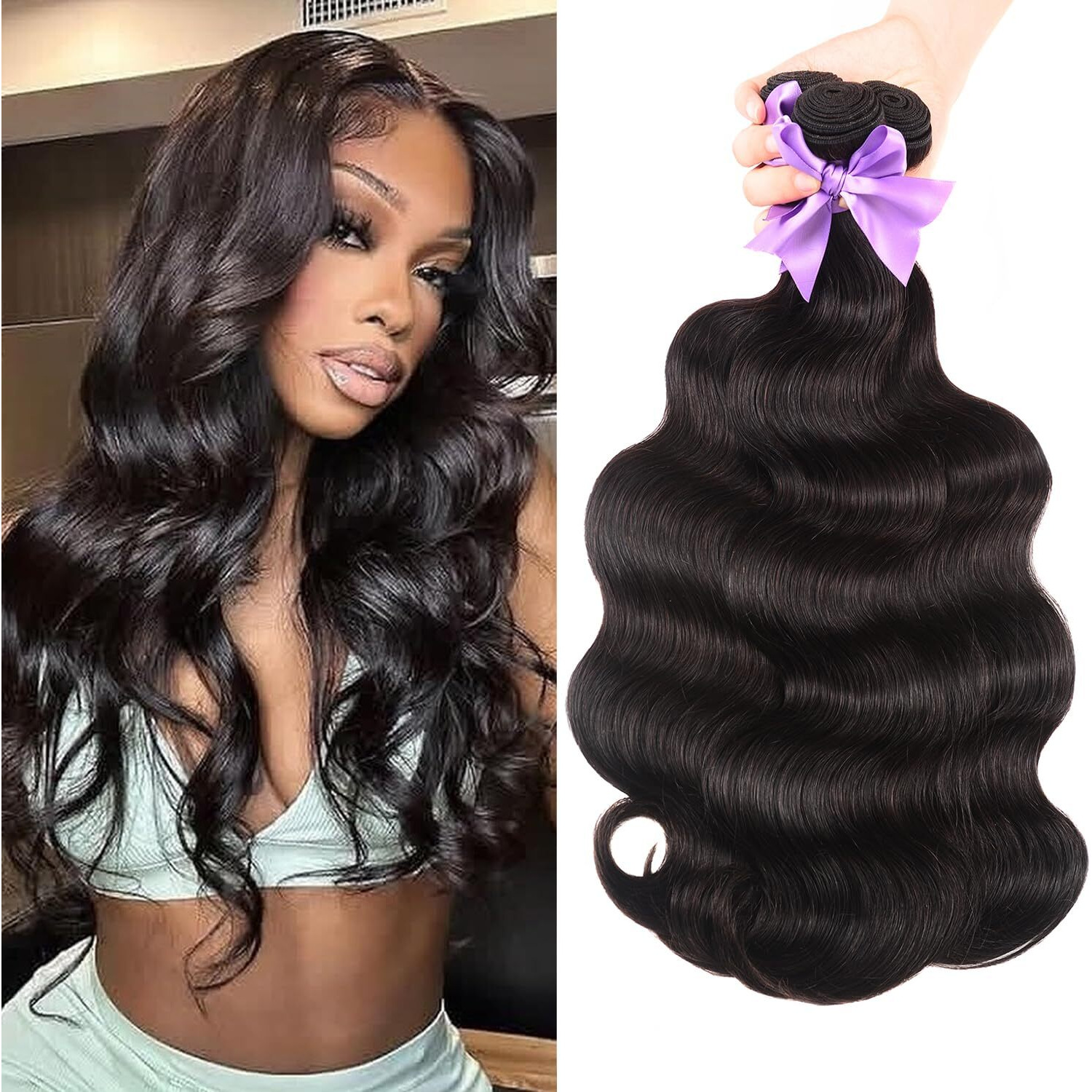 Body Wave Bundles Human Hair 20 22 24 Inch 3 Bundles 100% Unprocessed Brazilian Virgin Hair Extensions Natural Black Weave Real Human Hair For Black Women